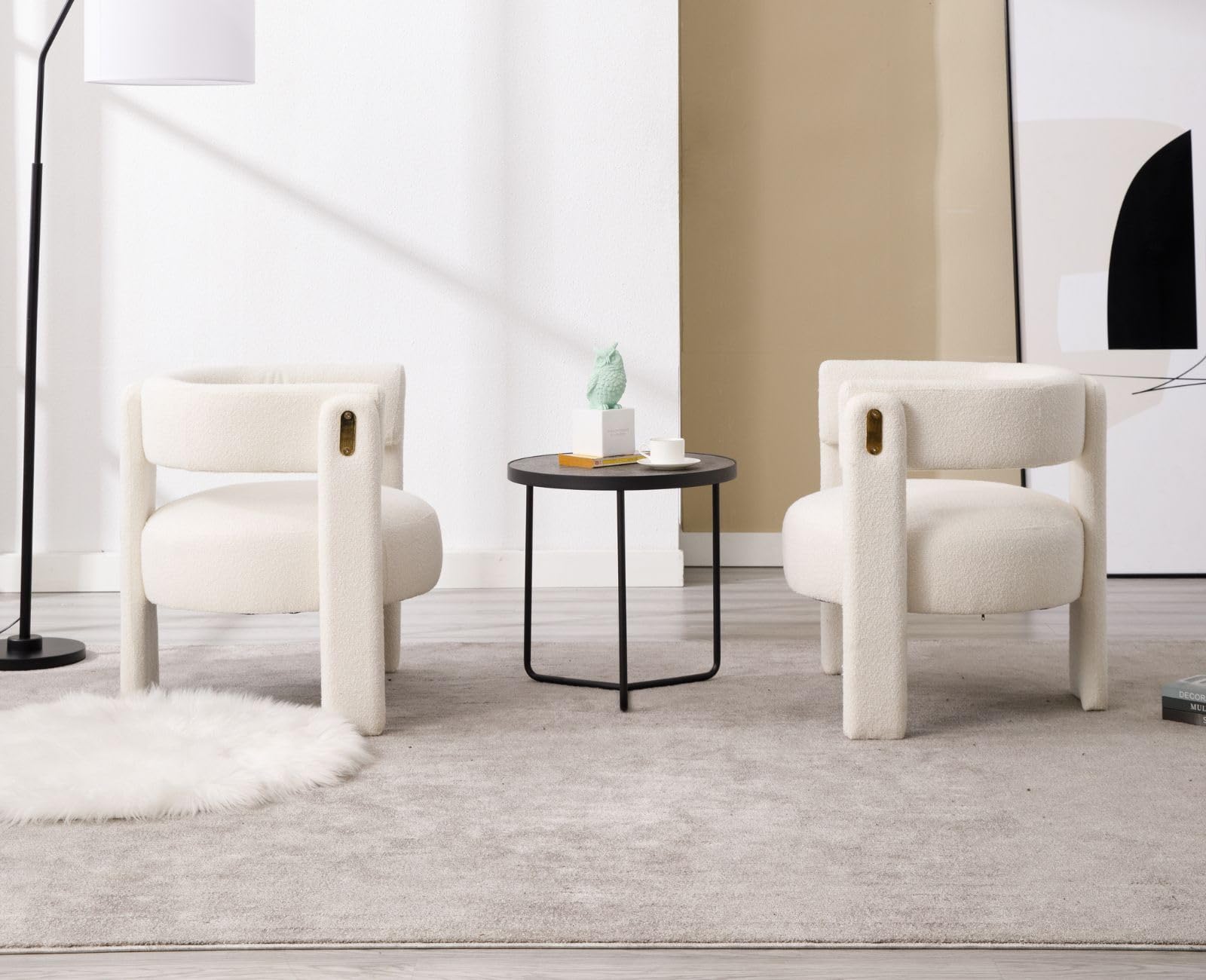 chairus Fauteuil Salon Confortable Chaise Rembourrée en Fausse Fourrure Fauteuil Scandinave Chaise Coiffeuse avec Pied en Bois, Blanc
