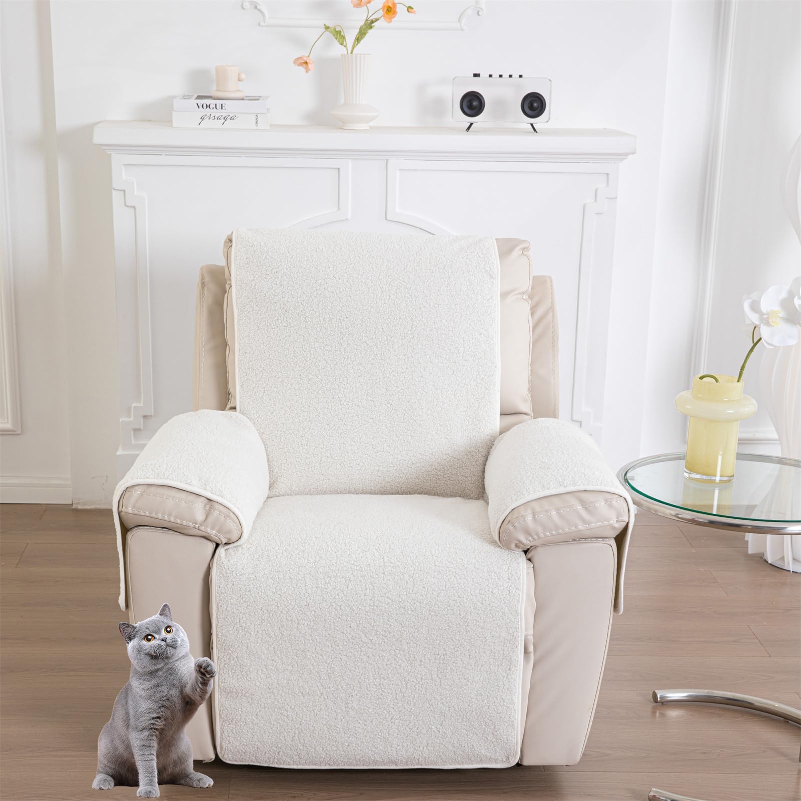 Sofa Armlehnenbezüge, Sesselschoner Sesselauflage, Fernsehsessel Schutzbezug Anti-Rutsch, Relaxsessel Bezüg Sesselüberzug für Zuhause mit Kindern und Haustieren Hund (Weiß,M(22"*82")56*207CM)
