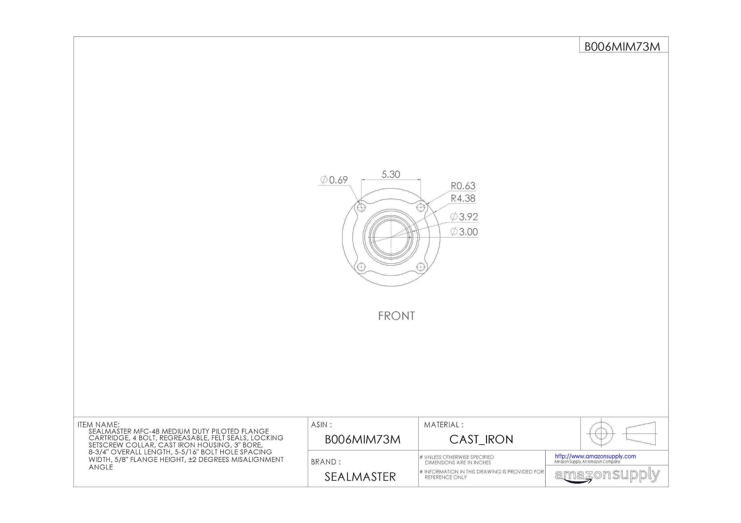Sealmaster MFC48 Medium Duty Piloted Flange Cartridge, 4 Bolt
