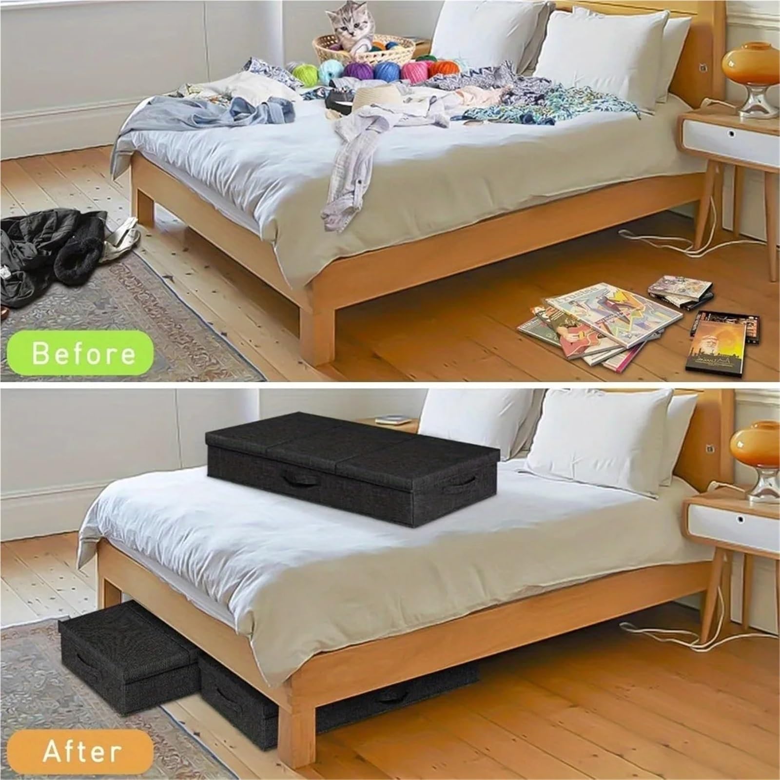 Confezione da 2 contenitori sotto il letto con coperchi. Grande contenitore sotto il letto, pieghevole, a basso profilo, impilabile, for cassetti, contenitori for la camera da letto.