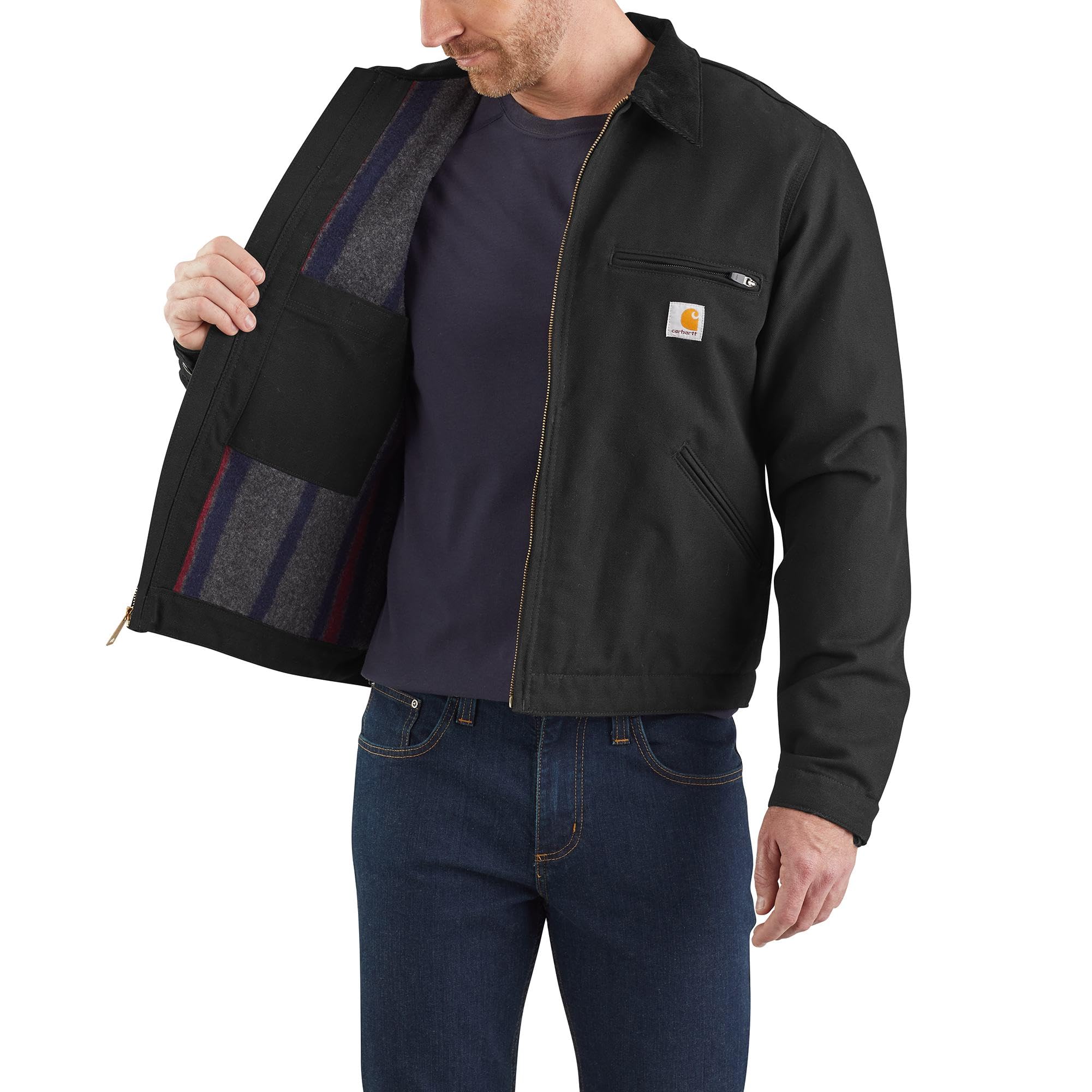 Carhartt Giacca Detroit, Vestibilità Comoda, In Tessuto Duck Con Fodera Tipo Coperta A Righe, Uomo