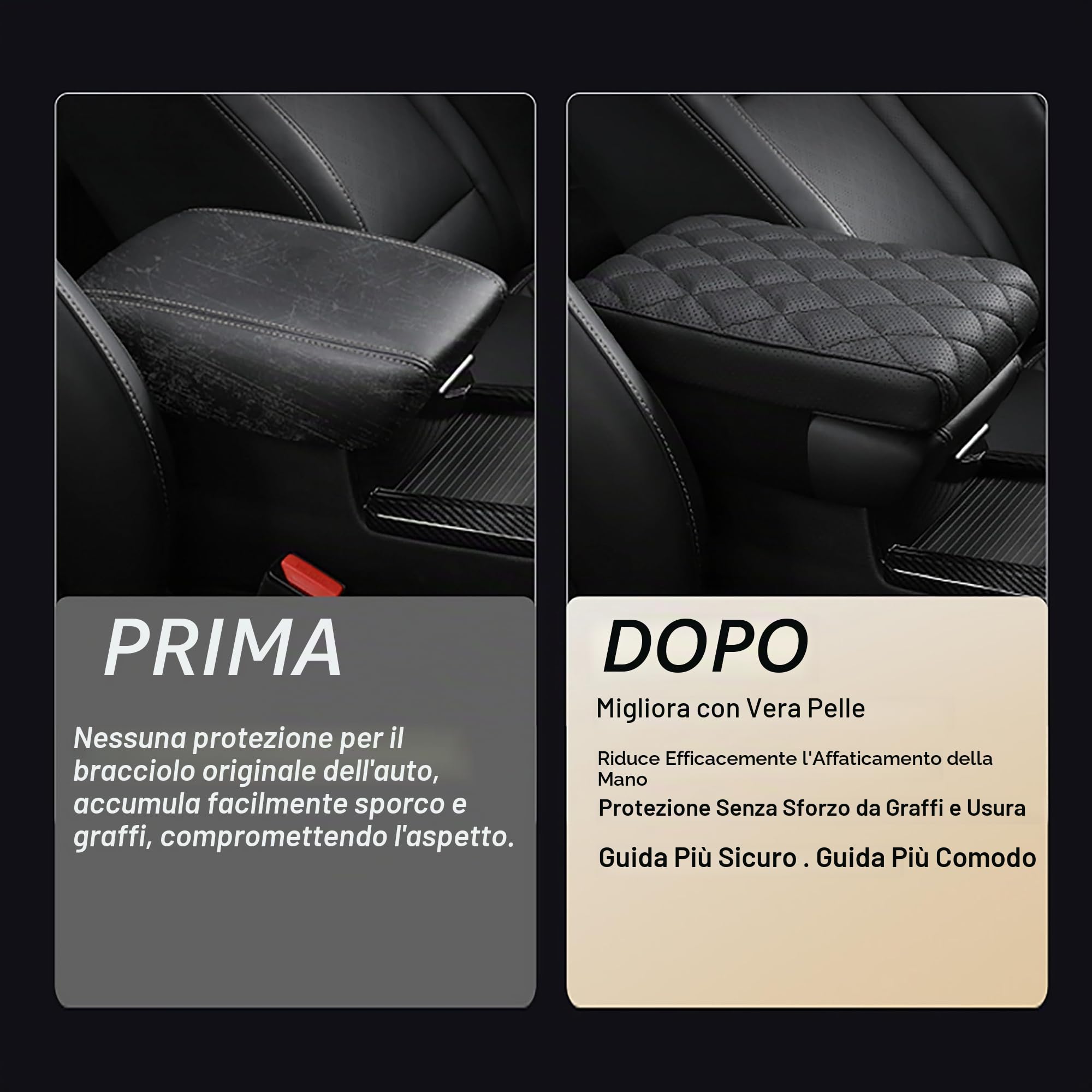 bracciolo auto universale pad,Vera pelle bovina Copertura console centrale,Nero Bracciolo Box mat,Schiuma memoria Vera pelle mucca,Cuscino poggiabraccio consolle(sizeA 30x15x5.5cm)
