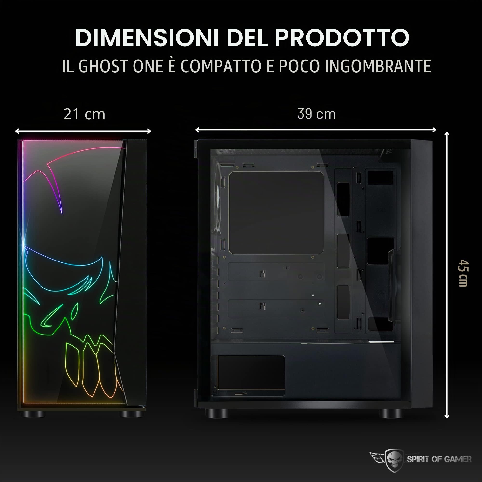 Spirit Of Gamer - Ghost One - PC Gamer ATX/Matx Case - Vetro Temperato Frontale E Parete - 1 Ventilatore Indirizzabile RGB LED 120mm - ARGB - Aura/MSI Mystic/ASROCK