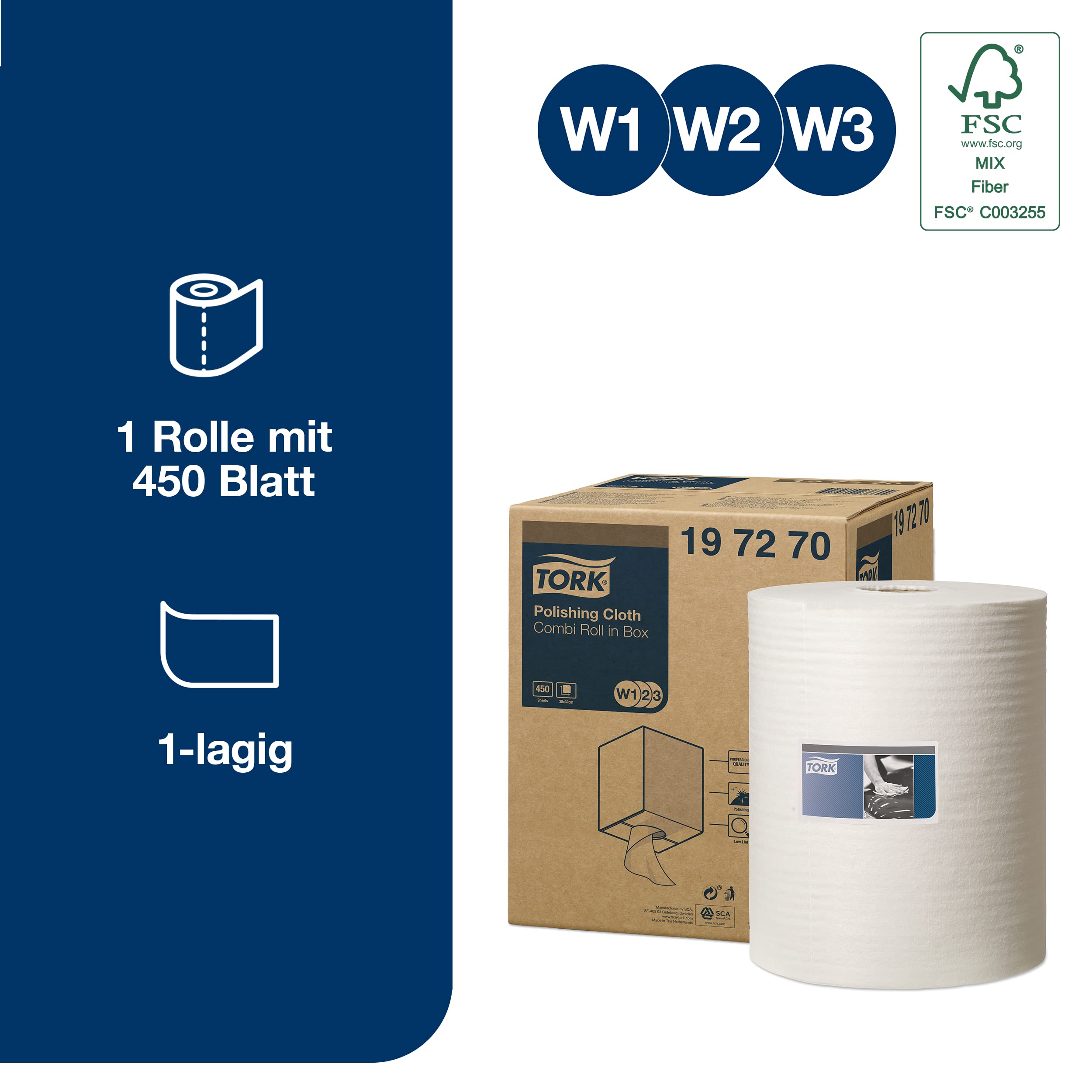 Tork Poliertücher Weiß W1/2/3, Professionelle Qualität, 1 × 450 Tücher, 197270 | Weiß