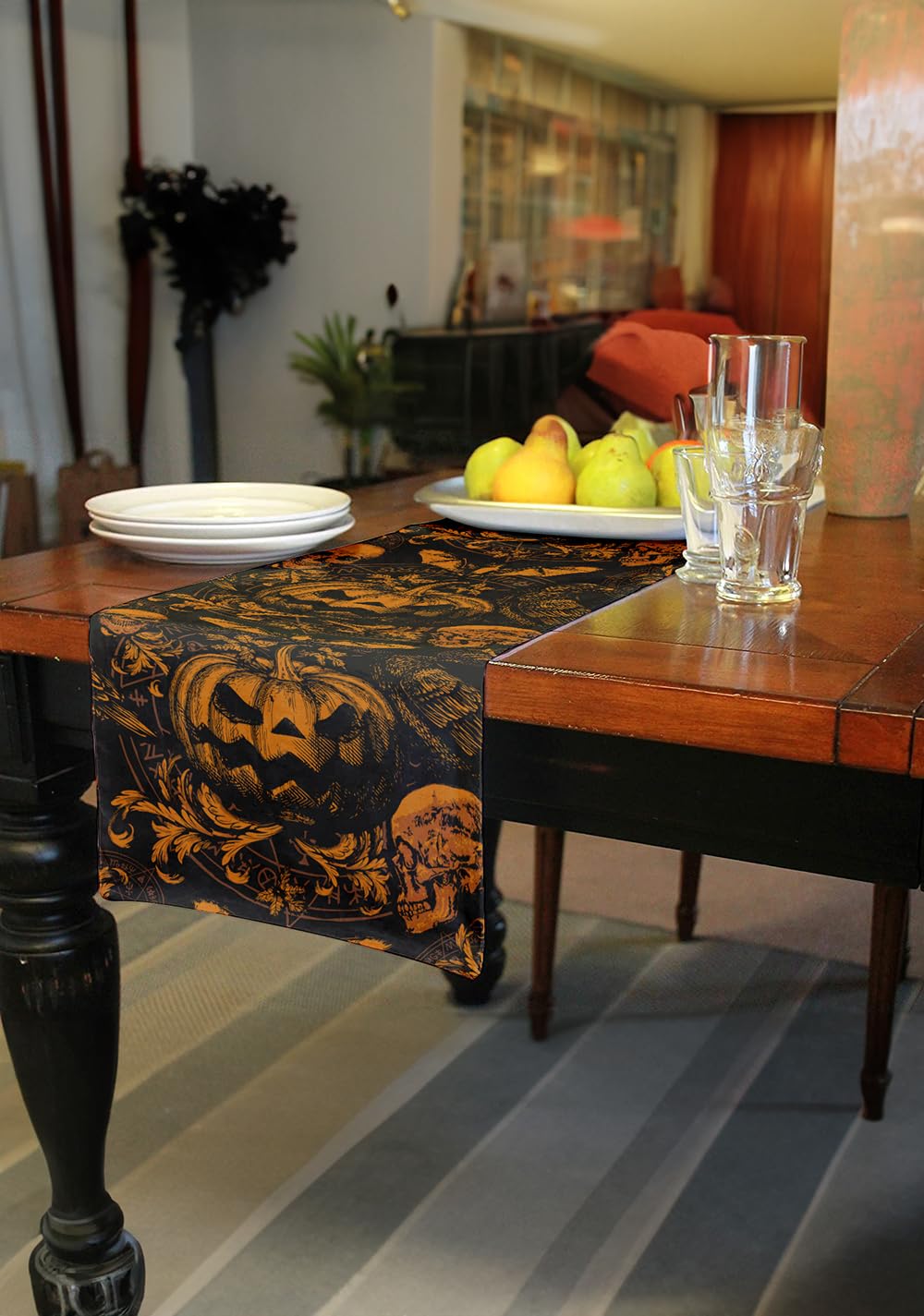 FIESTAS GUIRCA | Gothic Pumpkin Table Runner (28x275 cm) - Table Decoration for Halloween and Fancy Dress Parties - Ideal for Celebrations and Events - Multicoloured