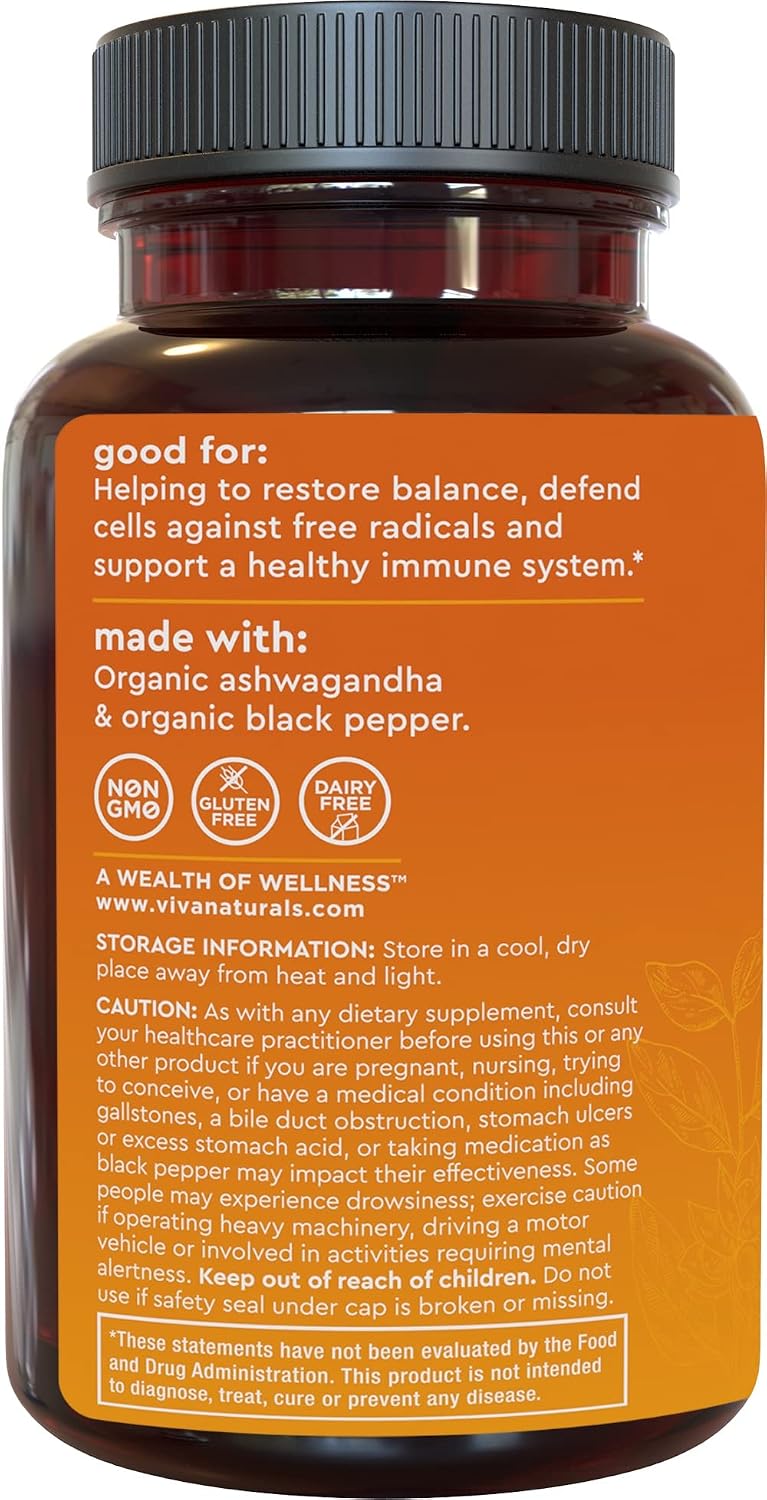 Organic Ashwagandha Supplement with Black Pepper - Includes 2250 mg Ashwagandha Root Powder & Organic Black Pepper for Superior Absorption (90 Tablets),  Antioxidant & Immune Support