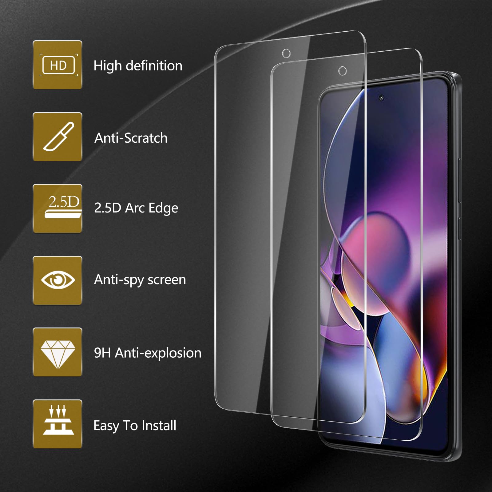 Paquete de 3 protectores de pantalla de vidrio templado para Motorola Moto G Stylus 5G 2024 + 3 protectores de lente de cámara, antihuellas, dureza 9H, resistente a los arañazos, fácil de