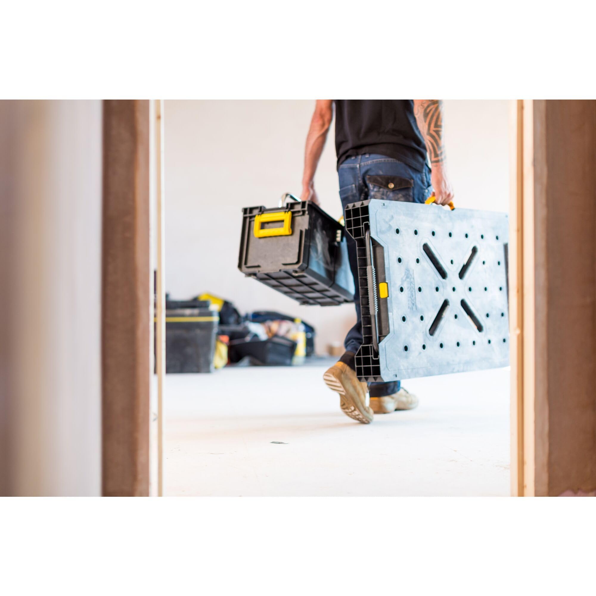 STANLEY FATMAX Express Banco da lavoro pieghevole - Piano di lavoro portatile con capacità di carico di 450 kg, compatibile con morsetti, peso di 10 kg, FMST1-75672