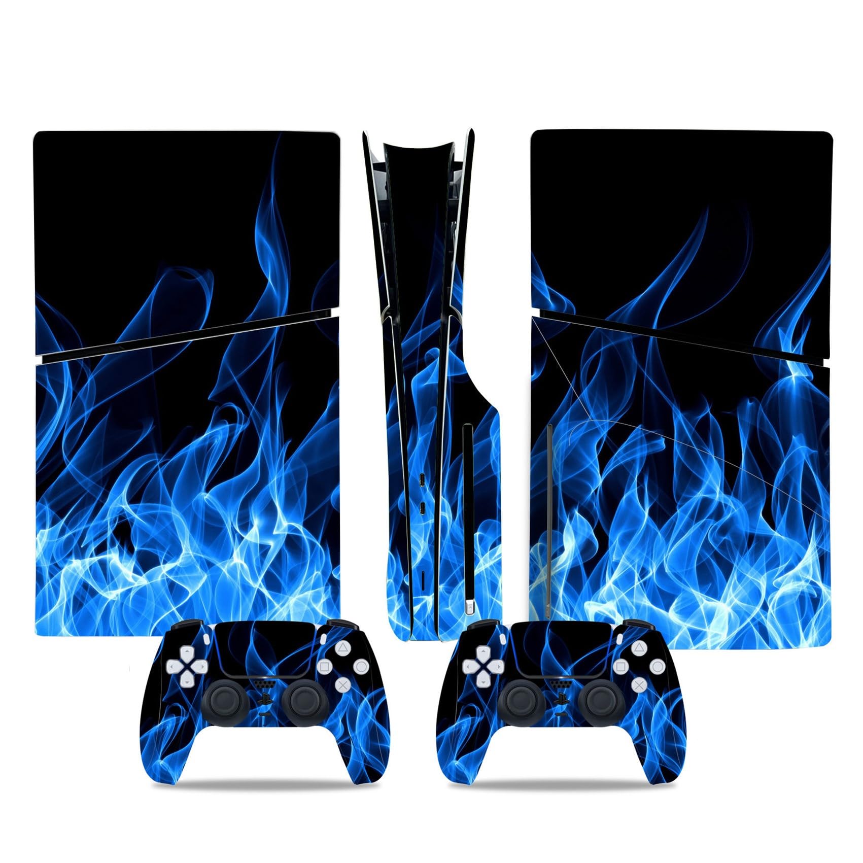 ROIPIN Black Skin for PS5 Slim Disc, Protective Film Sticker for PS5 Slim Console Disc Edition,Skin Sticker Decal Full Cover(Blue Flame)