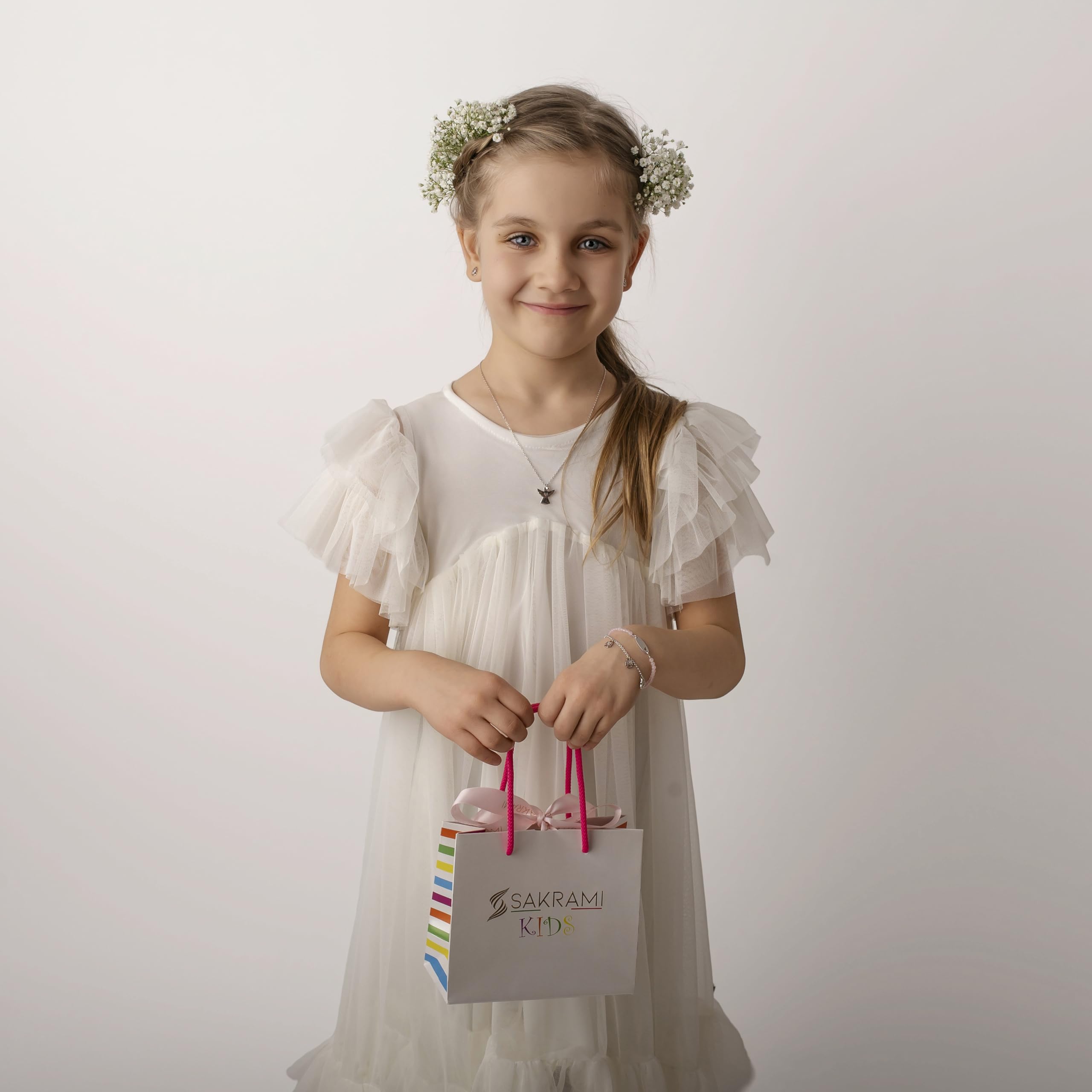 Sakrami Bracciale Holly con Cuore in Oro per bambina e bambino + Idea Regalo per Bambina e Ragazzina per Nascita, Battesimo e Comunione Occasioni Speciali + Confezione regalo