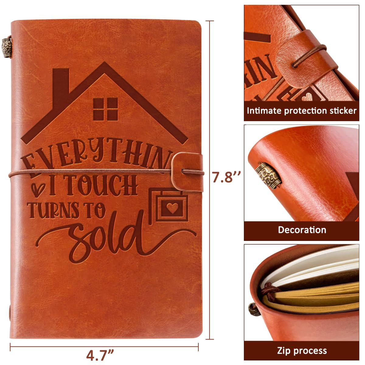 Realtor Gifts for Women, Everything I Touch Turns to Sold Leather Journal Notebook, Closing Gifts for Realtors, Thank You Gift for Realtor Real Estate Agent, Salesman, Boss, Coworkers, Employees