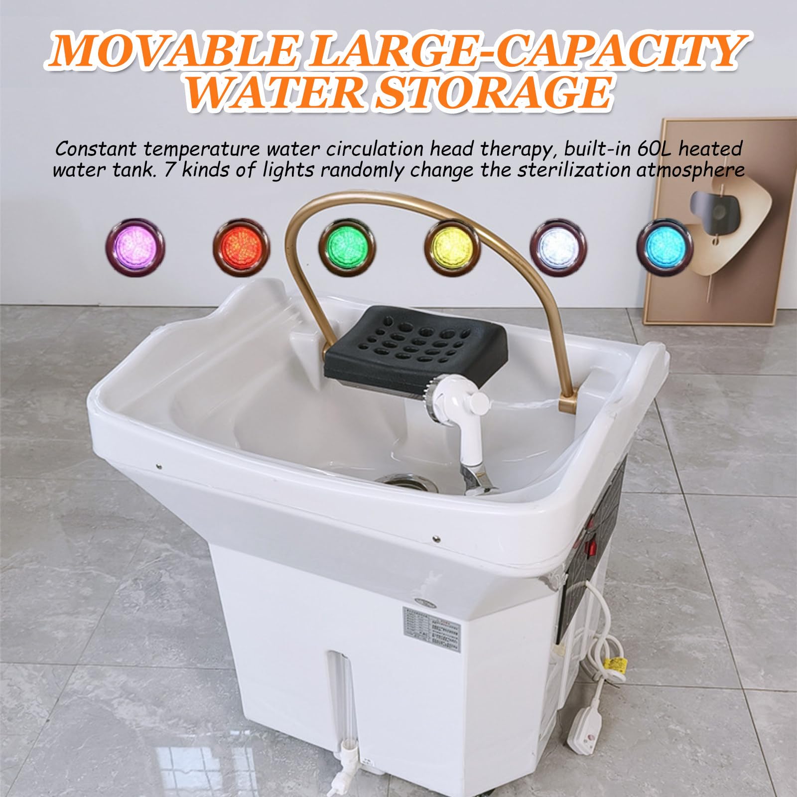 Equipo de spa japonés Head | Sistema de circulación de agua y tanque de temperatura constante de 60 L | Terapia de luz para camas de spa y uso en salones de belleza