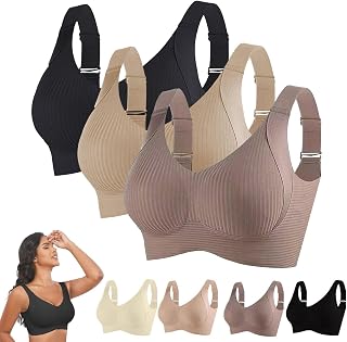 3 Pack Bras for Women No Underwire Padded Sport Bralette Support Full Coverage Adjustable Straps Everyday Bra