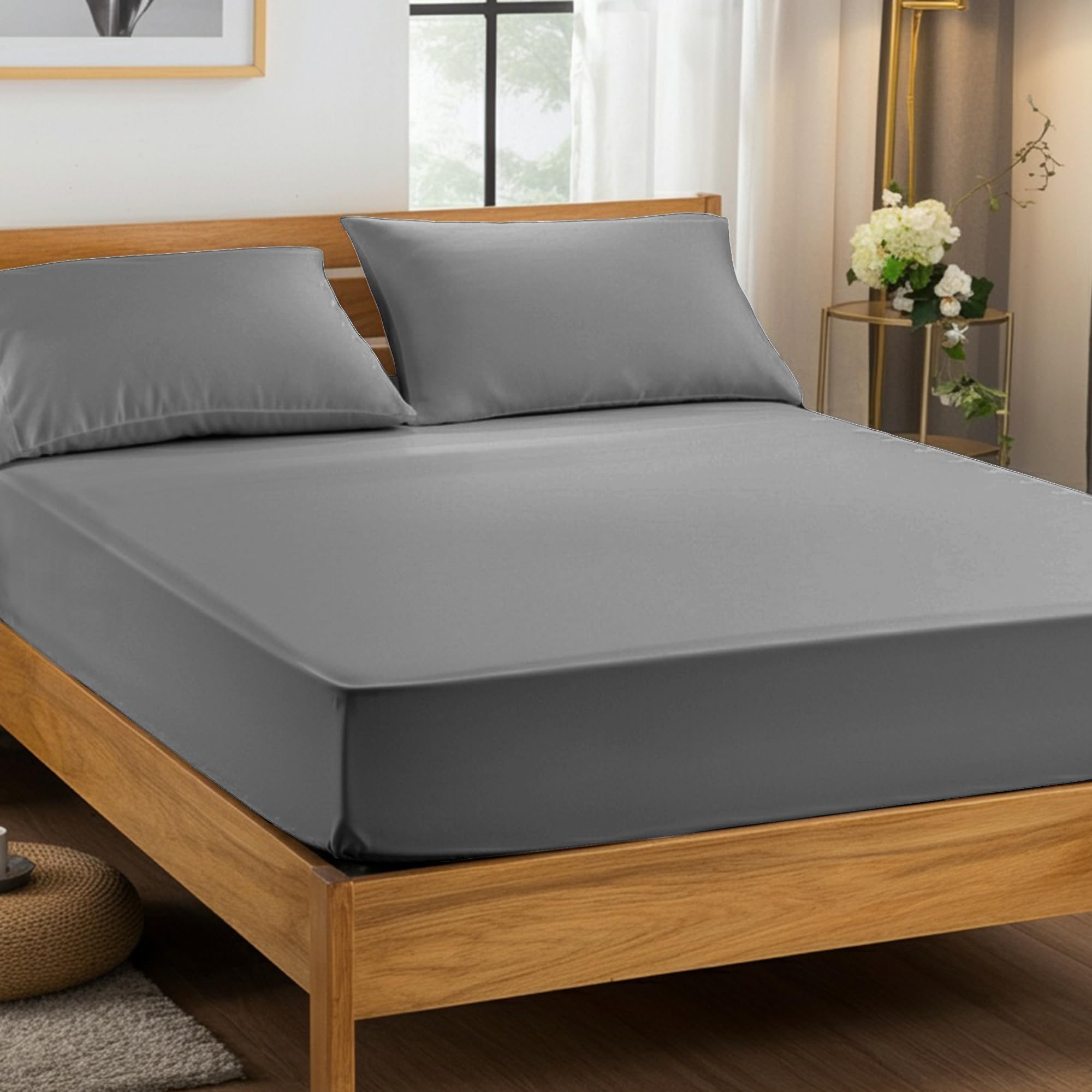 Home Sweet Home UK 25cm Fitted Bed Sheets Double - Super Soft Fitted Bedsheet Brushed Microfibre Anti Wrinkle Bed Sheets Breathable & Fade Resistant Fitted Double Bed Sheet