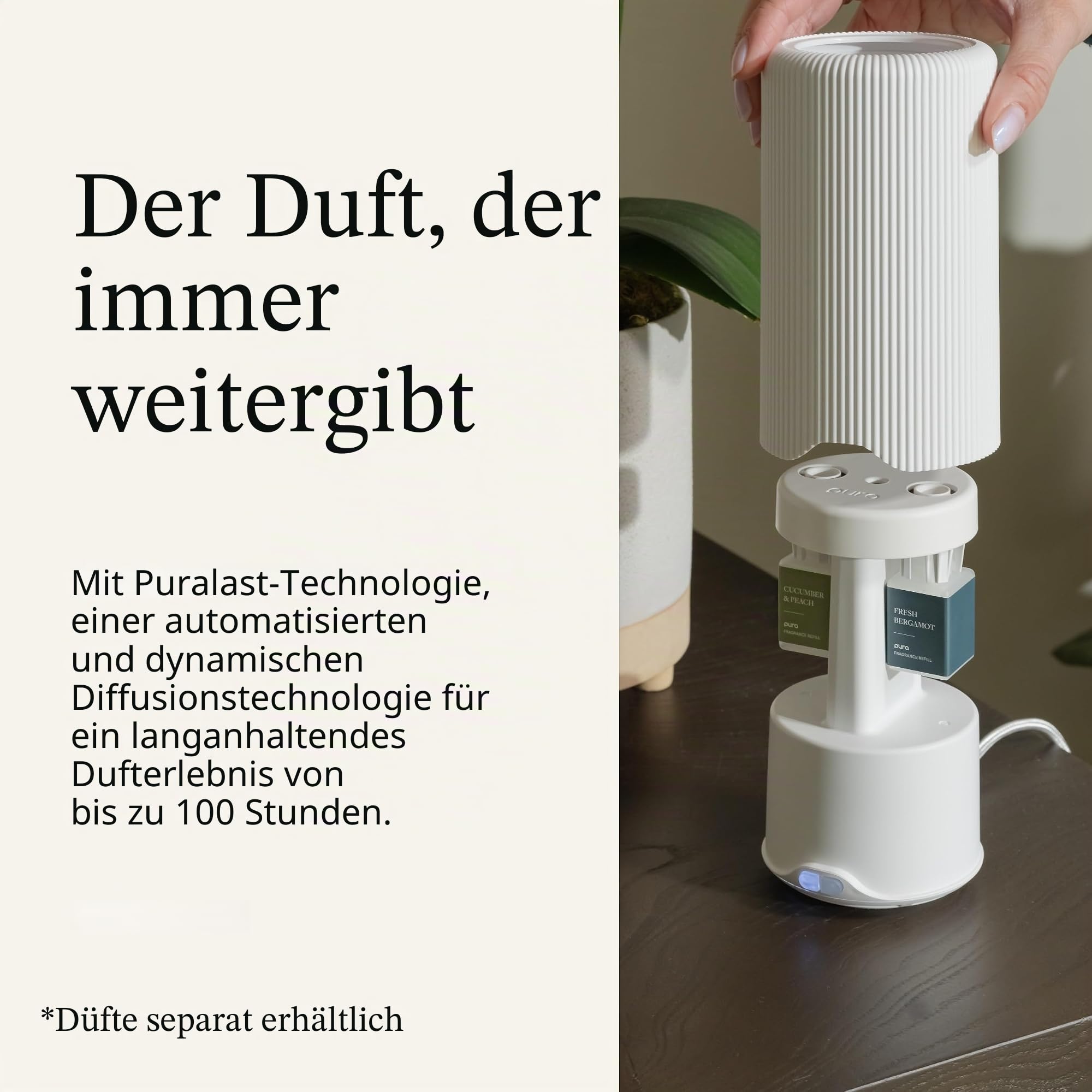Pura Plus Smart-Home-Duftdiffusor für große Räume – Duftintensität anpassen, Zeitpläne, Timer und mehr in der Pura App einstellen – Düfte separat erhältlich – Weiß