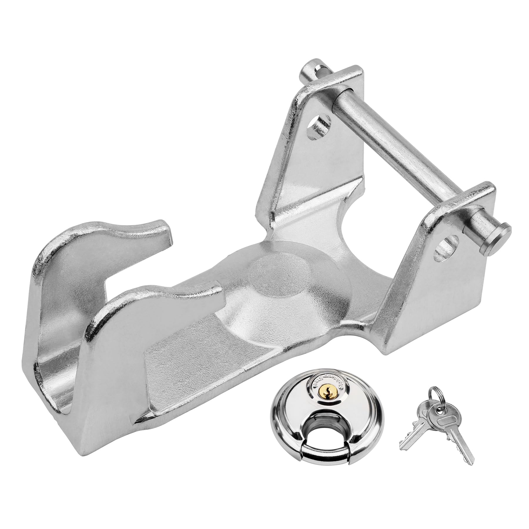 HQPASFY Gooseneck Hitch Lock with Keyed Padlock, Gooseneck Trailer Hitch Locks Model TL-50 Coupler Trailer Lock, Gooseneck Lock Fit for Heavy Trailers, Livestock Haulers and RVs - Silver