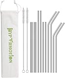 Hypermotion Stainless Steel Straw, Food Grade Reusable Metal Drinking Straw Set with 2 Cleaning Brushes and Carry Pouch for Smoothie, Milkshake, Cocktail and Hot Drinks