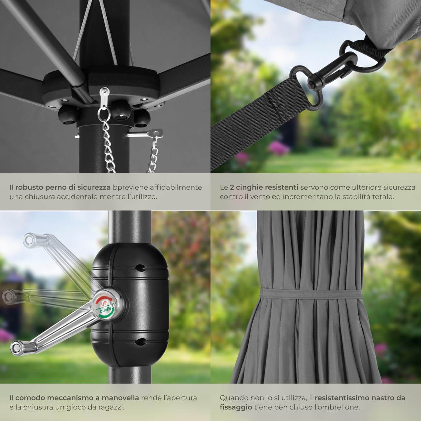tectake® Ombrellone da Giardino Doppio con Albero di Sostegno e 3 Tettucci, Ombrellone da Esterno Idrorepellente, Resistente ai Raggi UV, Resistente al Vento, Ripiegabile
