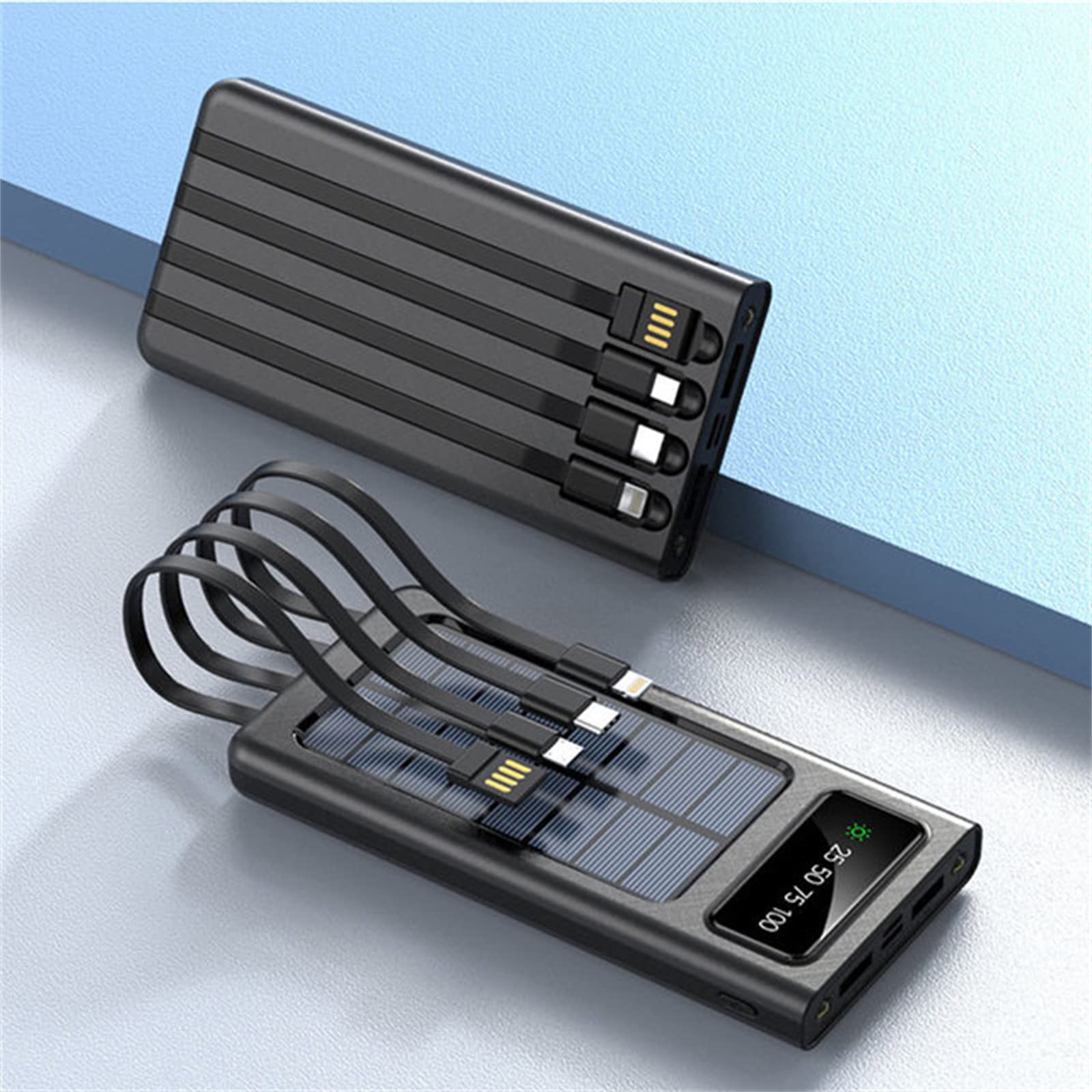 WFEI Power Bank Cargar Solar 30000mAh Teléfono de batería Externo portátil Paquete de Panel de células solares de células solares Powerbank,Negro