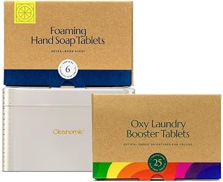 CLEANOMIC Foaming Hand Soap Tablets, Oxy Laundry Booster Tablets & Tablet Tin Bundle
