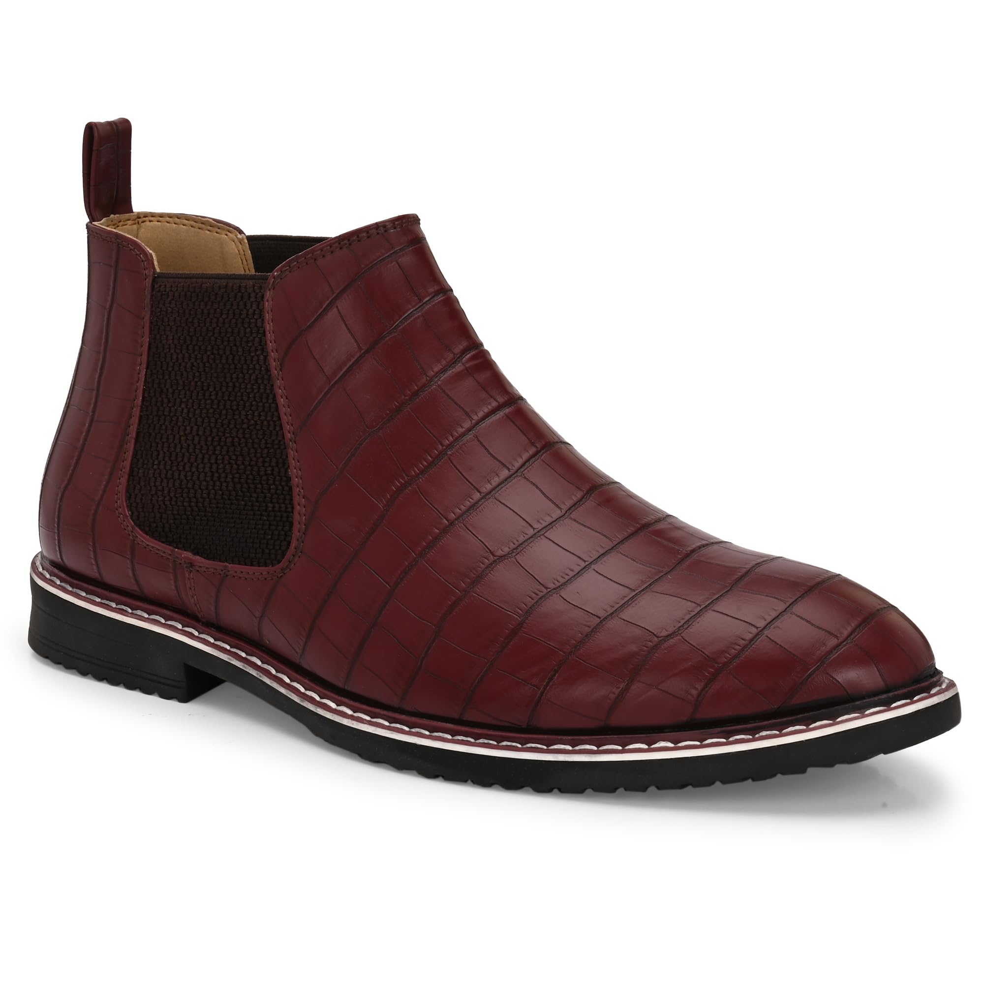 marswalk Men's Crocodile-Design Chelsea Boots, Leather, Ankle-High, Brown, TPR Sole-picture-29