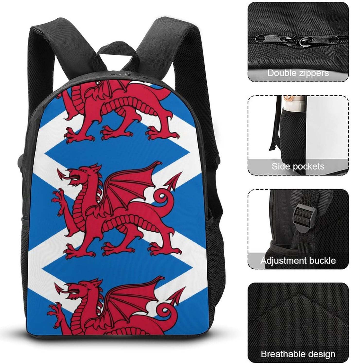 Scotland Wales Dragon Cute Backpack Set with Lunch Bag Pencil Cases image 3