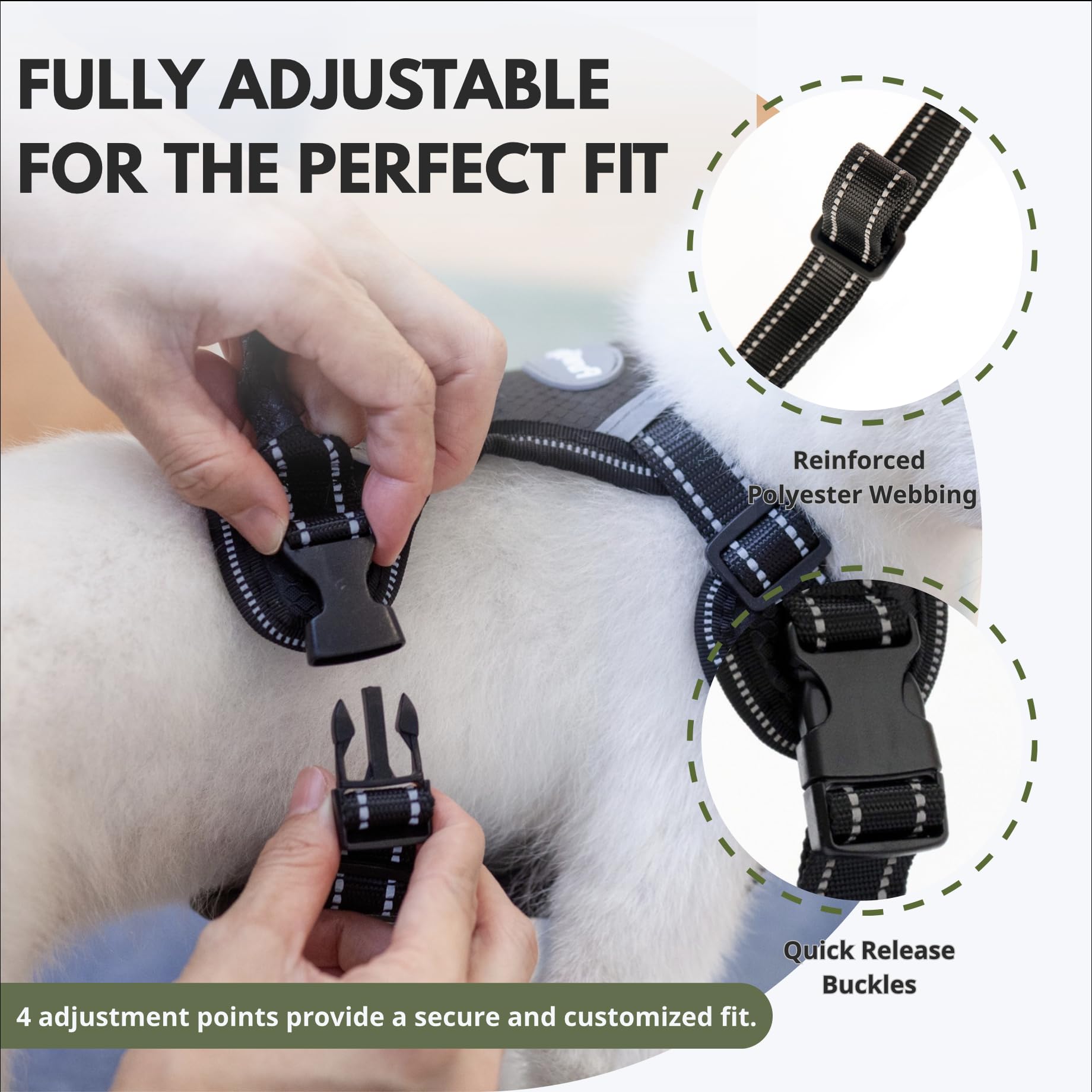 Arnés de Perro sin Tirar, Chaleco Reflectante para Mascotas con Mango y Clips de Correa Delantera y Trasera, fácil Control, Transpirable y Acolchado Suave para Perros medianos Negros, M