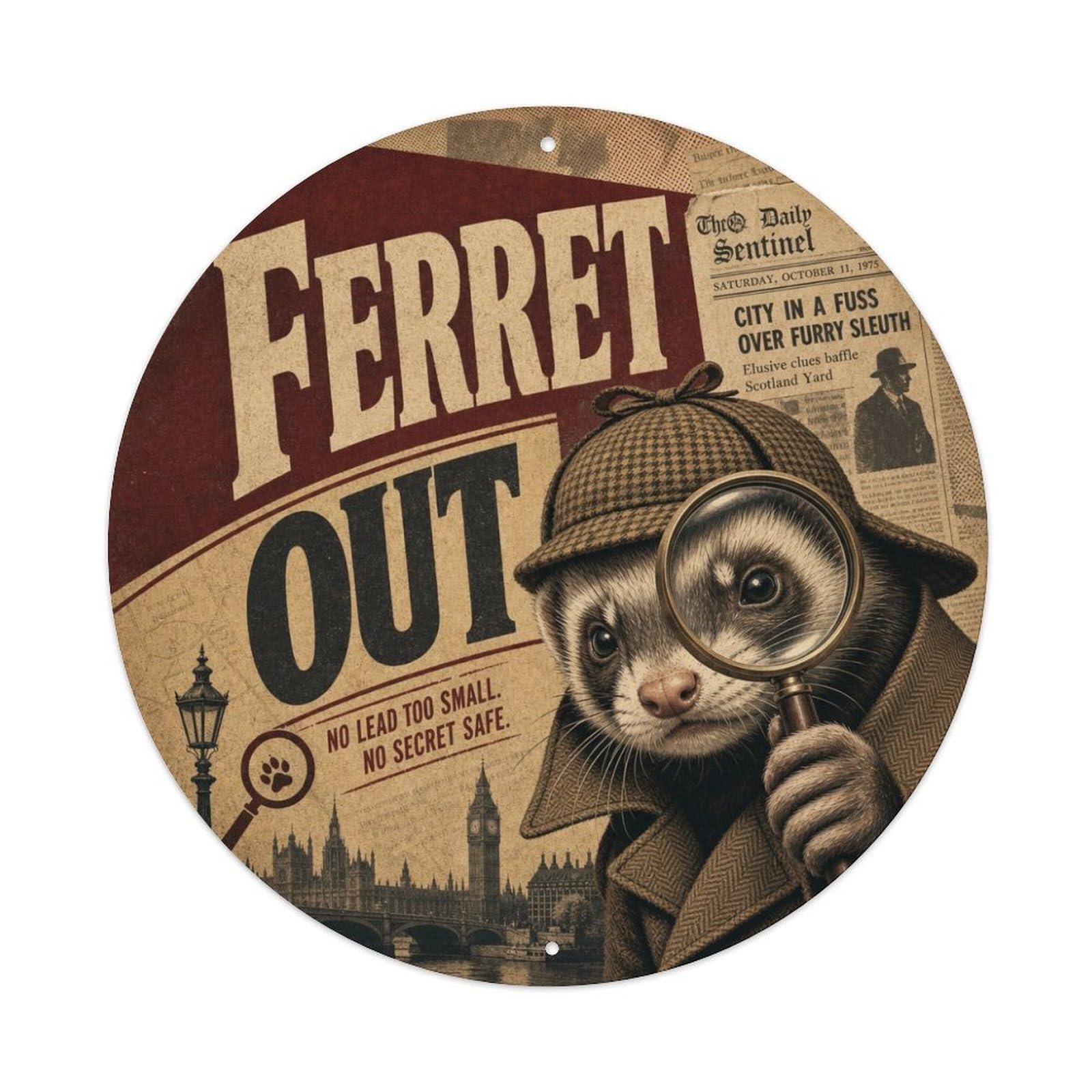 Rustic Ferret Cute Pet Curious Humor Retro Graphic Metal Tin Sign