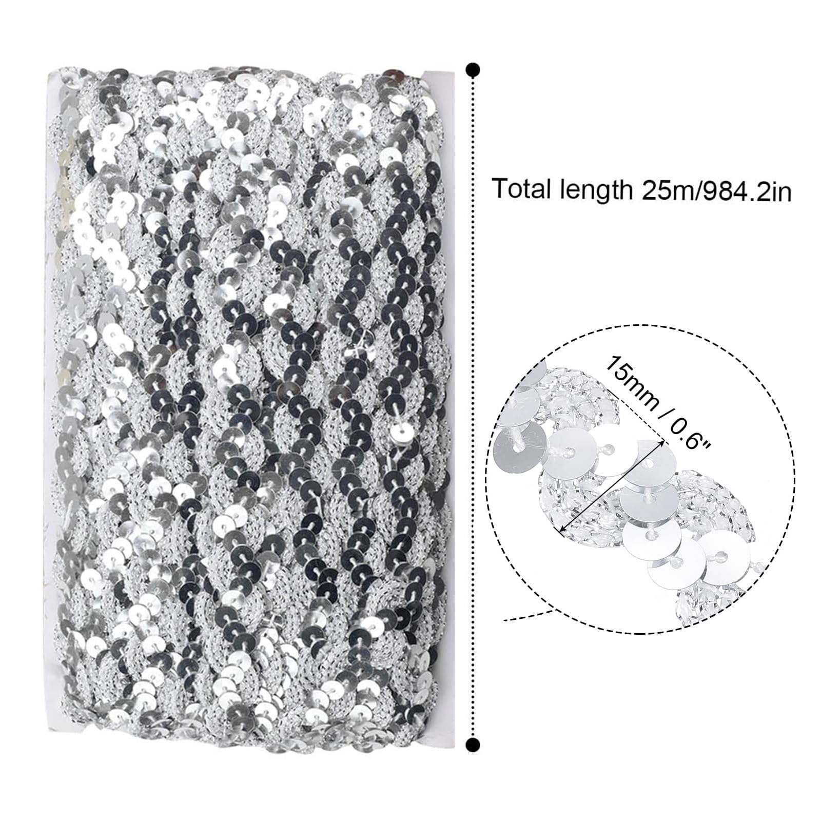 Nastro Paillettes Argento Singola Faccia - 10 Metri Per Decorazioni Abiti E Casa - Foto 6