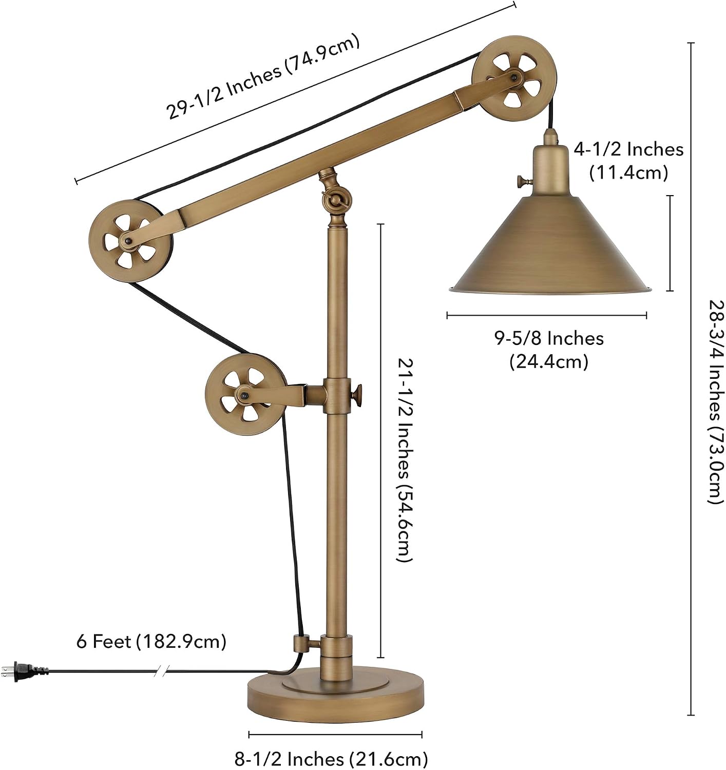 Hоt Dеаlѕ Henn&Hart TL0149 Industrial Table Lamp with Pulley System, in Frushed Brushed Antique Brass Finish
