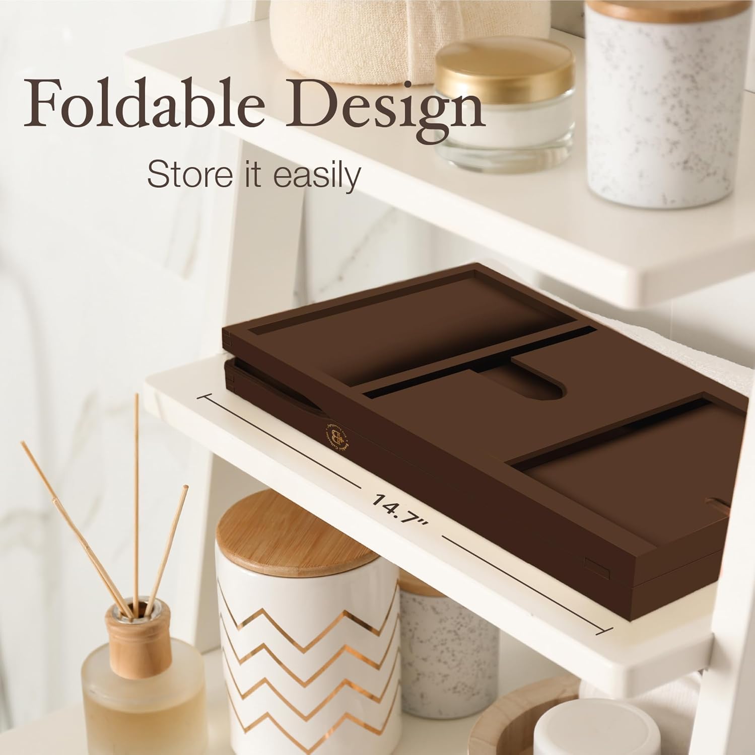 Wooden Bathtub Tray - Foldable & Expandable Bamboo Bath Tray for Tub with Wine Holder, Book & Tablet Stand - Bath Caddy Tray for Bathtub, Spa Bath Accessories, Tub Tray Table, (Brown)