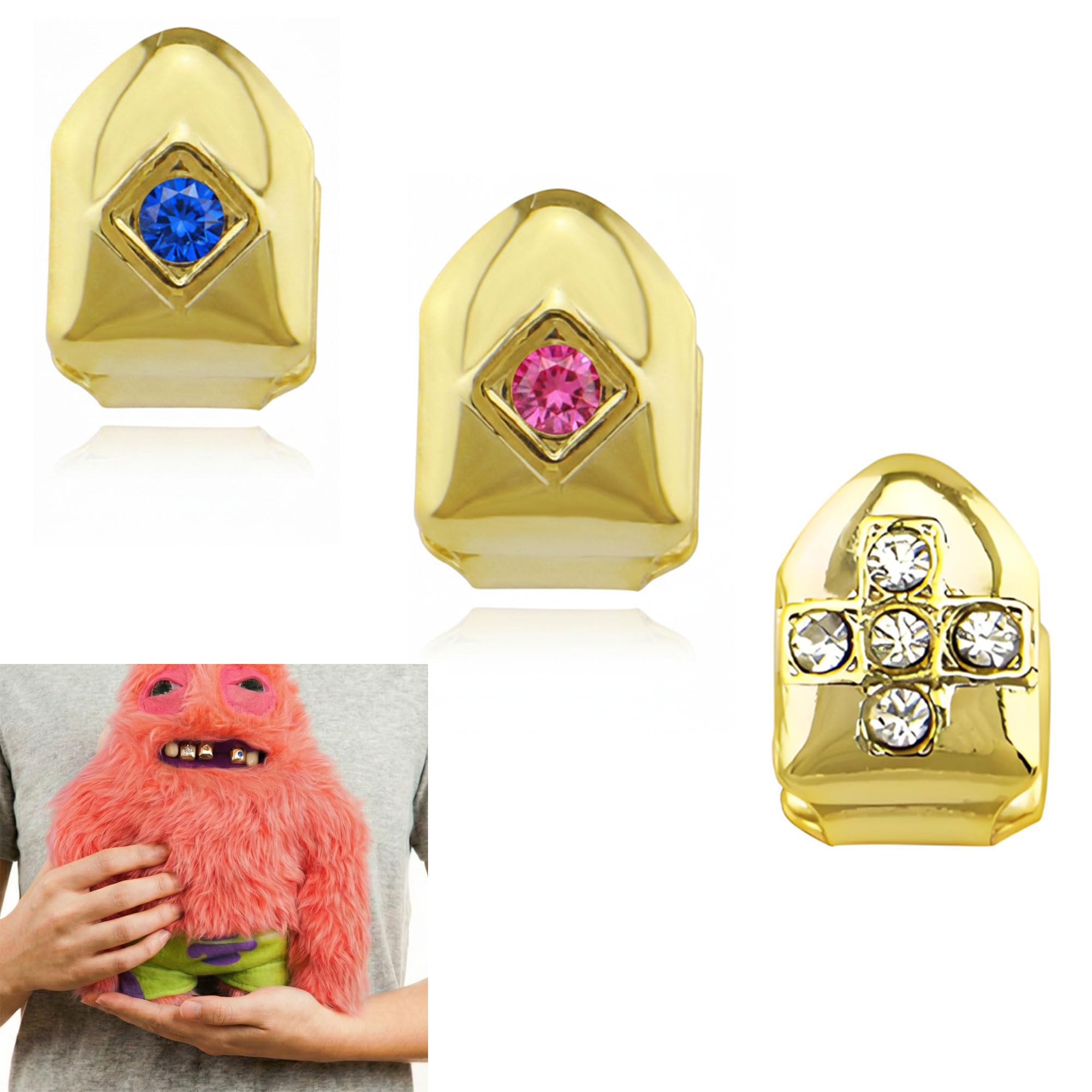 Decorative Grillz Accessory for Fuggler, Clip-on Decoration Grills, Stainless Steel Cover, Grill Cap (Gemstones Style)