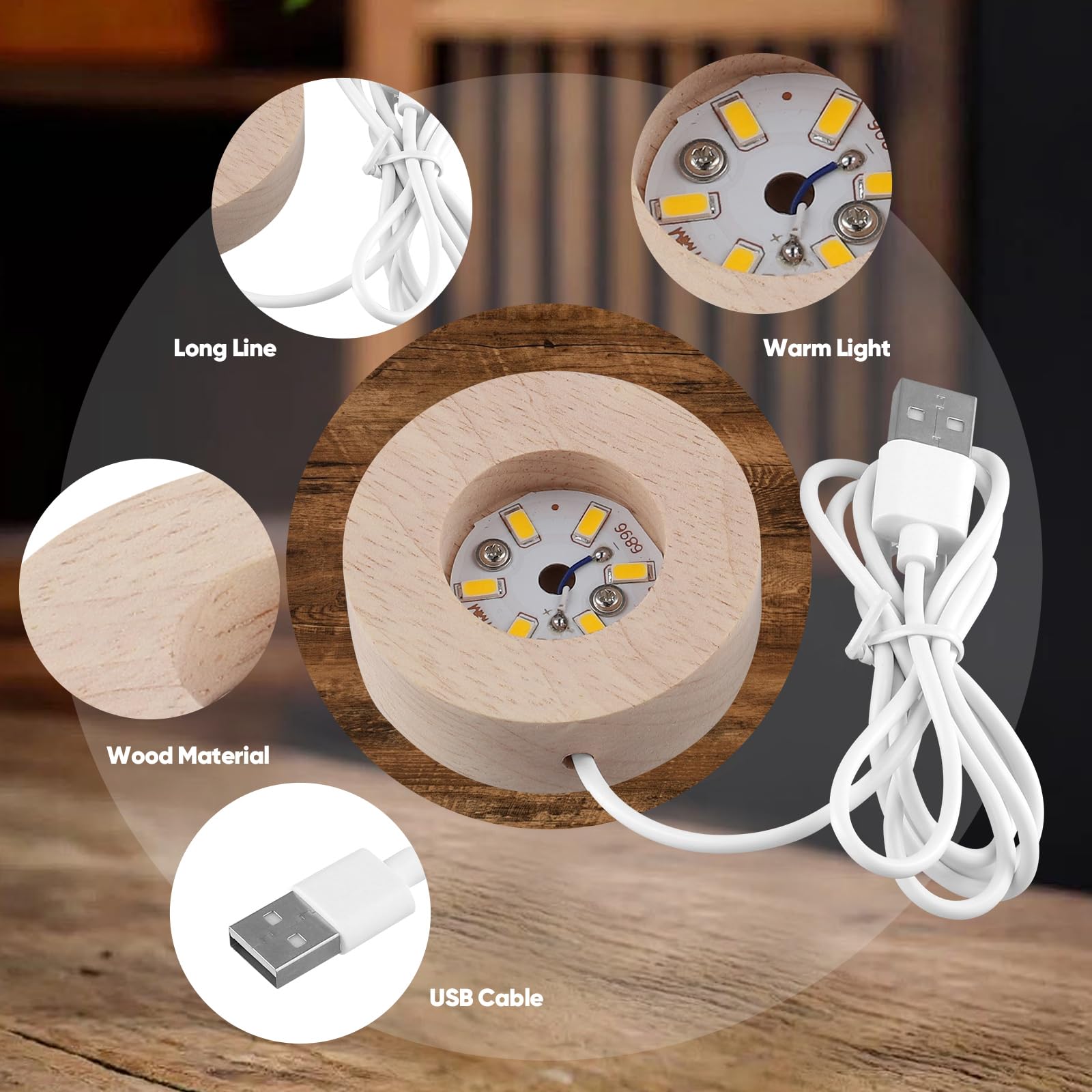 Lampada 3D Sfera Di Cristallo K9 Con Base In Legno - Incisione Laser Croce E Mano, Luce Notturna LED USB