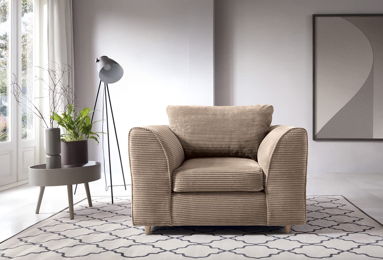 Abakus Direct Full Armchairs for Lounge - Opulent Jumbo Cord Living Room Armchairs with Thick Luxury Deep Filled Cushioning | Contemporary Furniture in Elegant Brown | 102Wx86Dx78H