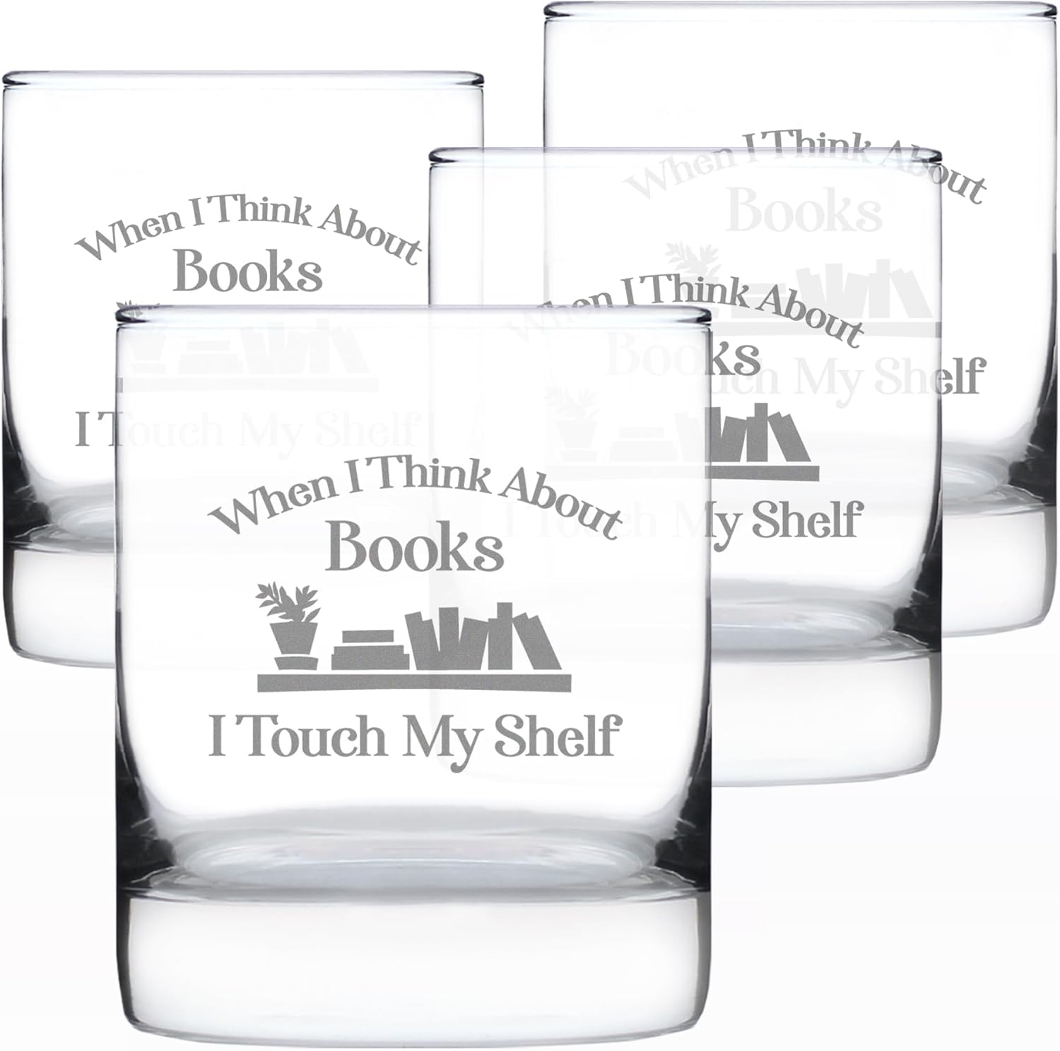 Custom When I Think About Books I Touch My Shelf - Personalized Whiskey Rocks Glass - Funny Book Club Gifts for Lovers of Reading & Whisky