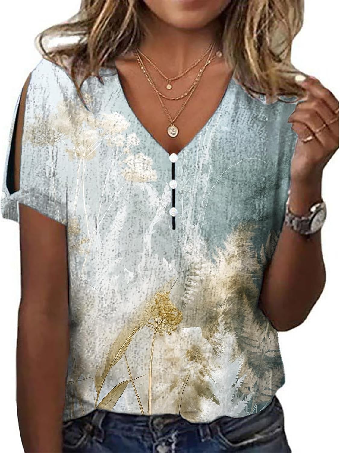 Boho Tops for Women Dressy Casual Japanese Art Cold Shoulder Plus Size 2025 Fashion Trendy Comfy Button Tshirts