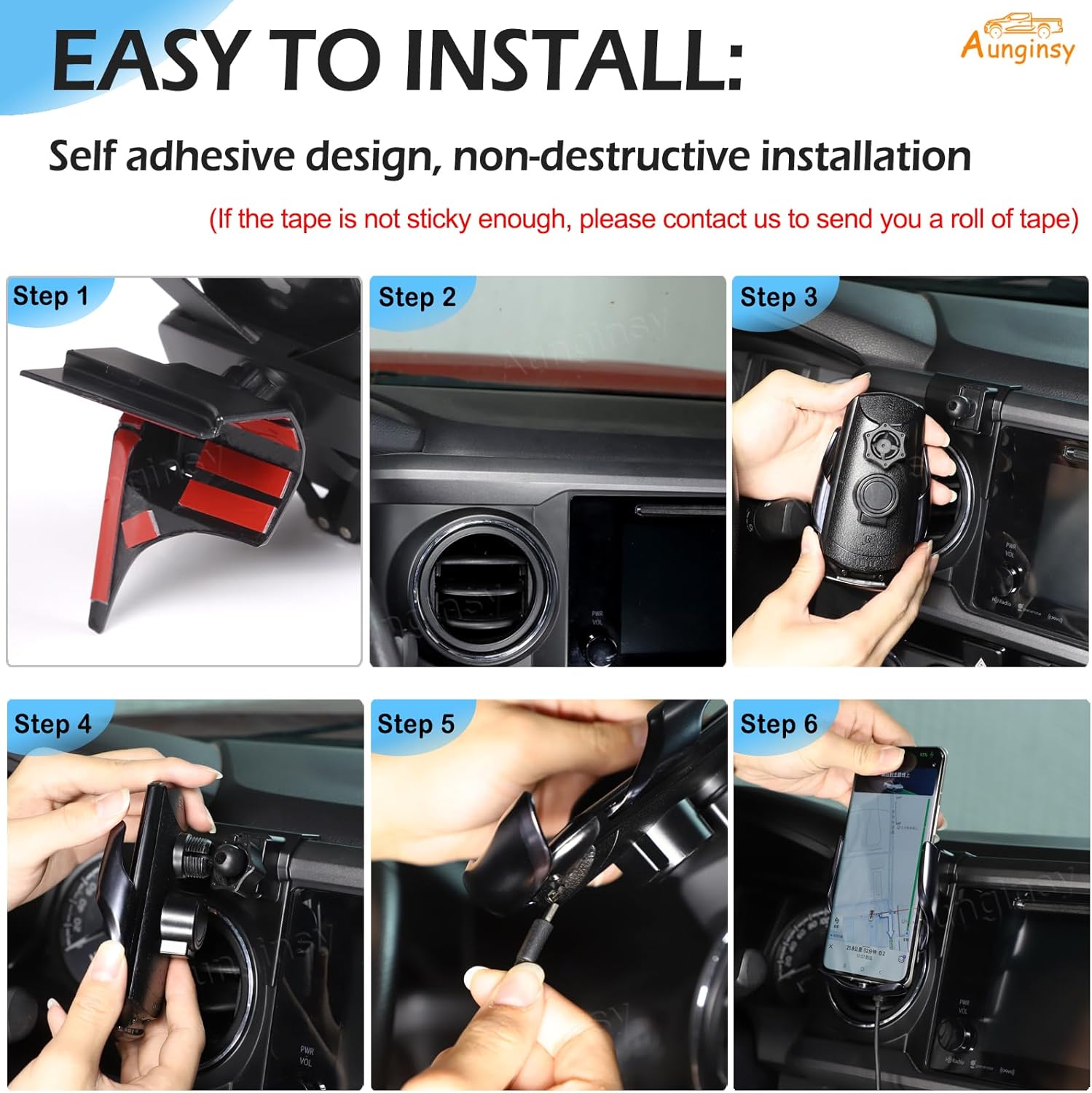 Car Phone Holder Compatible with Toyota Tacoma 2016-2023 Center Console Air Outlet Vent Upper Panel Mobile Phone Mount Instrument Hands-Free Universal Cell Smartphone Navigation Bracket Accessories