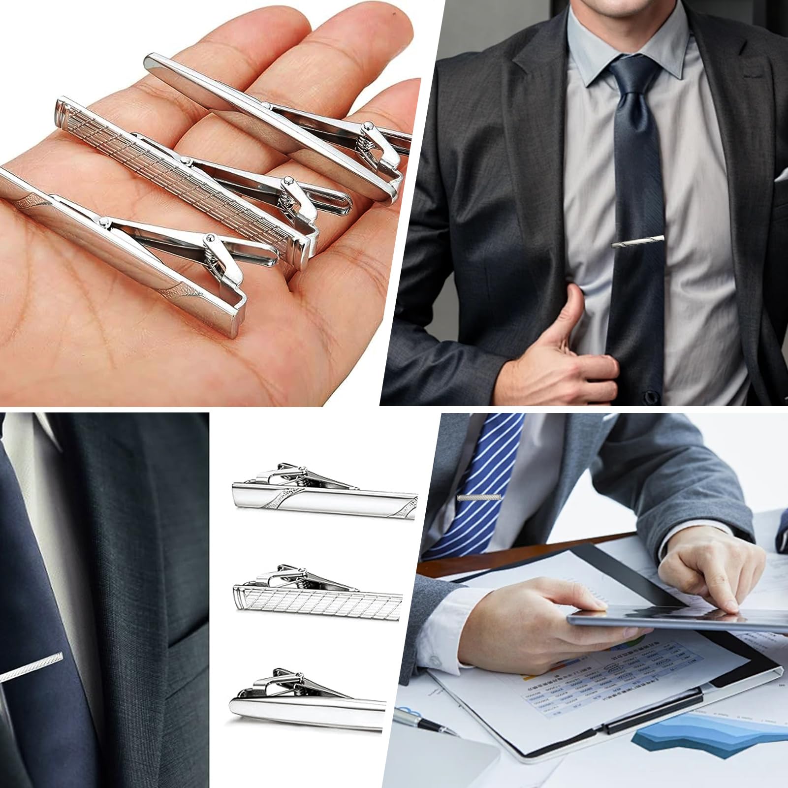 Zestaw 3 spinek do krawata dla mężczyzn – eleganckie spinki do krawata na różne okazje, NO, Skóra