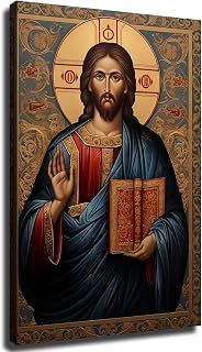 Orthodox Icon of Jesus Christ The Savior Wall Art, Christian Wall Decor,Mordern Abstract Wall Art, For Room Aesthetic Livingroom Bedroom Decor Framed (20x30 inch,UnFramed)