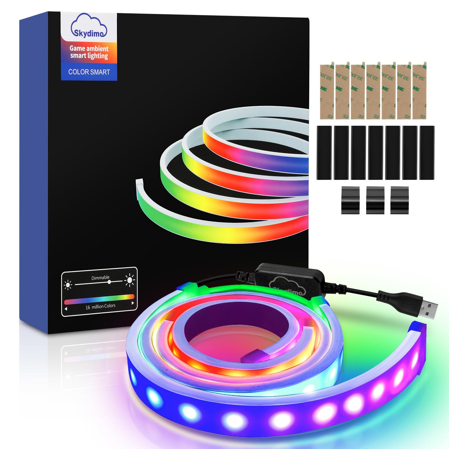 Neon LED Strip RGBIC PC Monitor Hintergrundbeleuchtung,USB LED Streifen für 32 Zoll PC,Led Strip mit SKYDIMO App-Steuerung,Sync für Musik,Filme,Spiele,2 Stück[Energieklasse F]