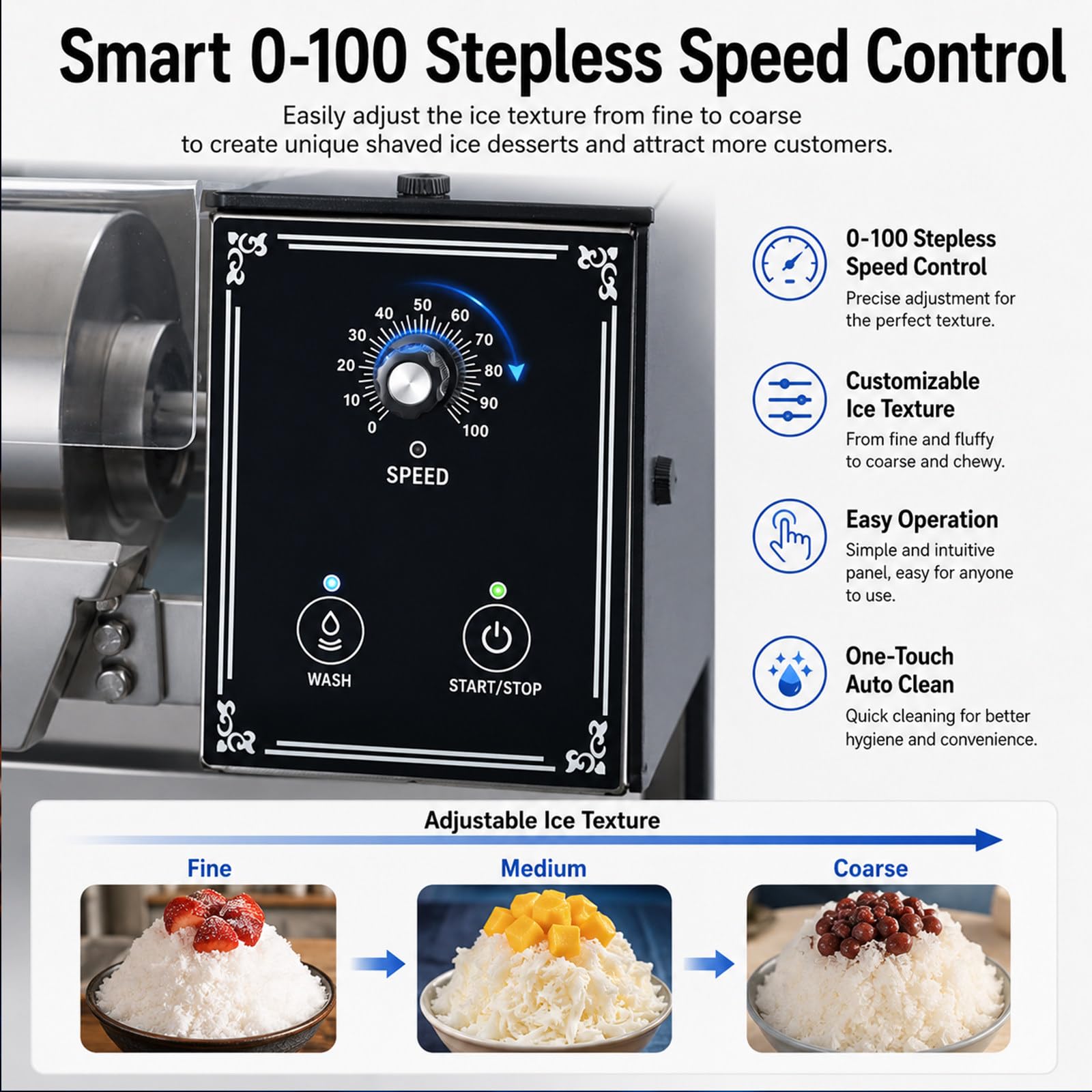 Machine à Glace en Flocons Commerciale puissante, 180kg/j, 3s Rapide, Moteur cuivre Silencieux, Nettoyage Facile. Parfaite pour Food-Trucks, hôtels et pâtisseries.
