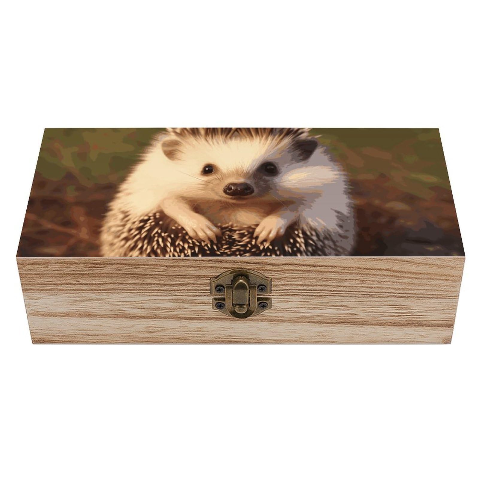 KLOPH Wooden Storage Box Baby Hedgehog Wood Gift Box with Hinged Lid Vintage Decorative Jewelry Boxes Memory Box for Jewelry Art Hobbies Home Storage Treasure Keepsake Gift 7.9''x3.9''x2.3''