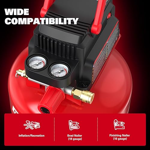 Miniatura 4 de ECOMAX Compresor de aire de 3 galones 110 PSI Pancake tanque portátil sin aceite con kit de accesorios de 11 piezas