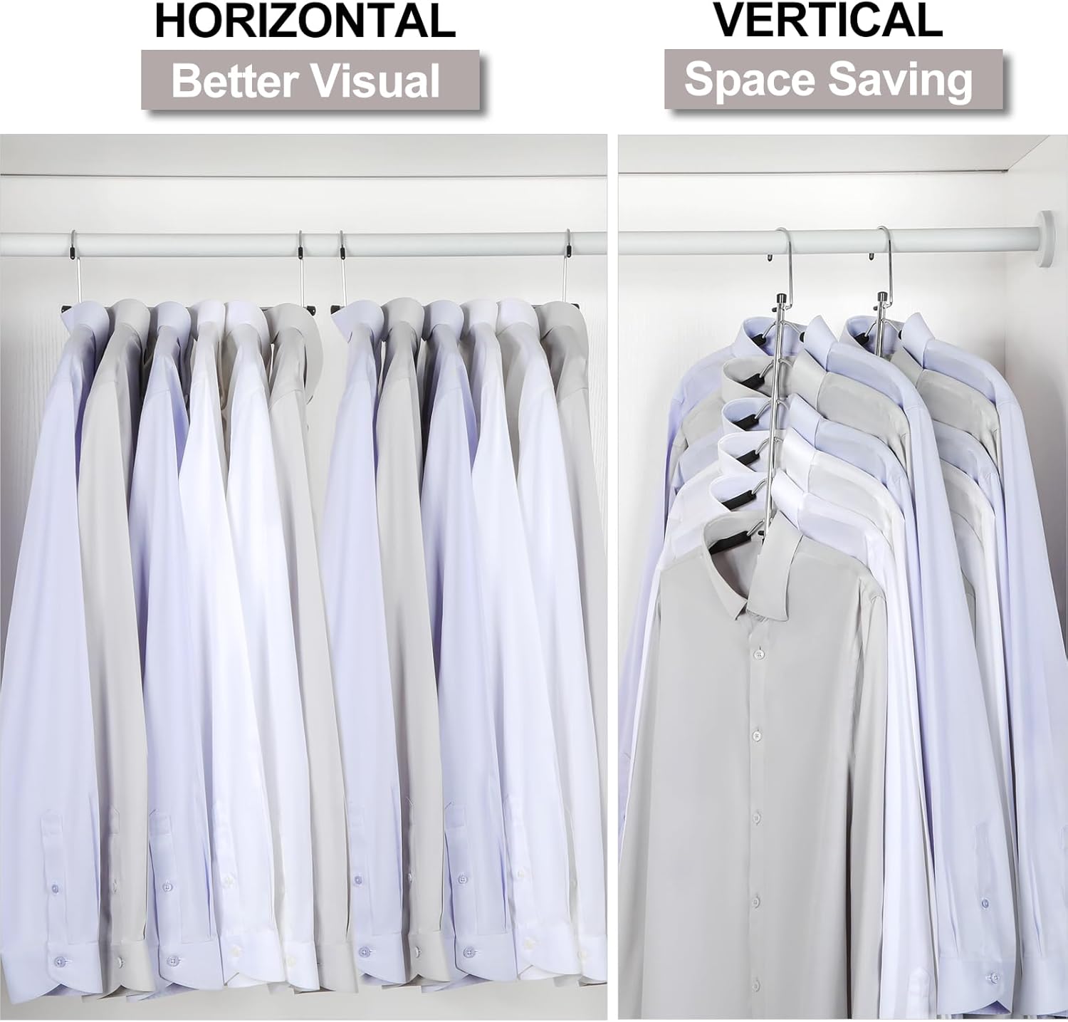 TOPIA HANGER Clothes Hanger Space Saving, 6 Tier Shirt Coat Hangers Space Saving No Bump Shoulder Hangers with No Slip Foam Padded Hangers Closet Organizers and Storage for Men and Women 2 Pack-CT64B - Image 3