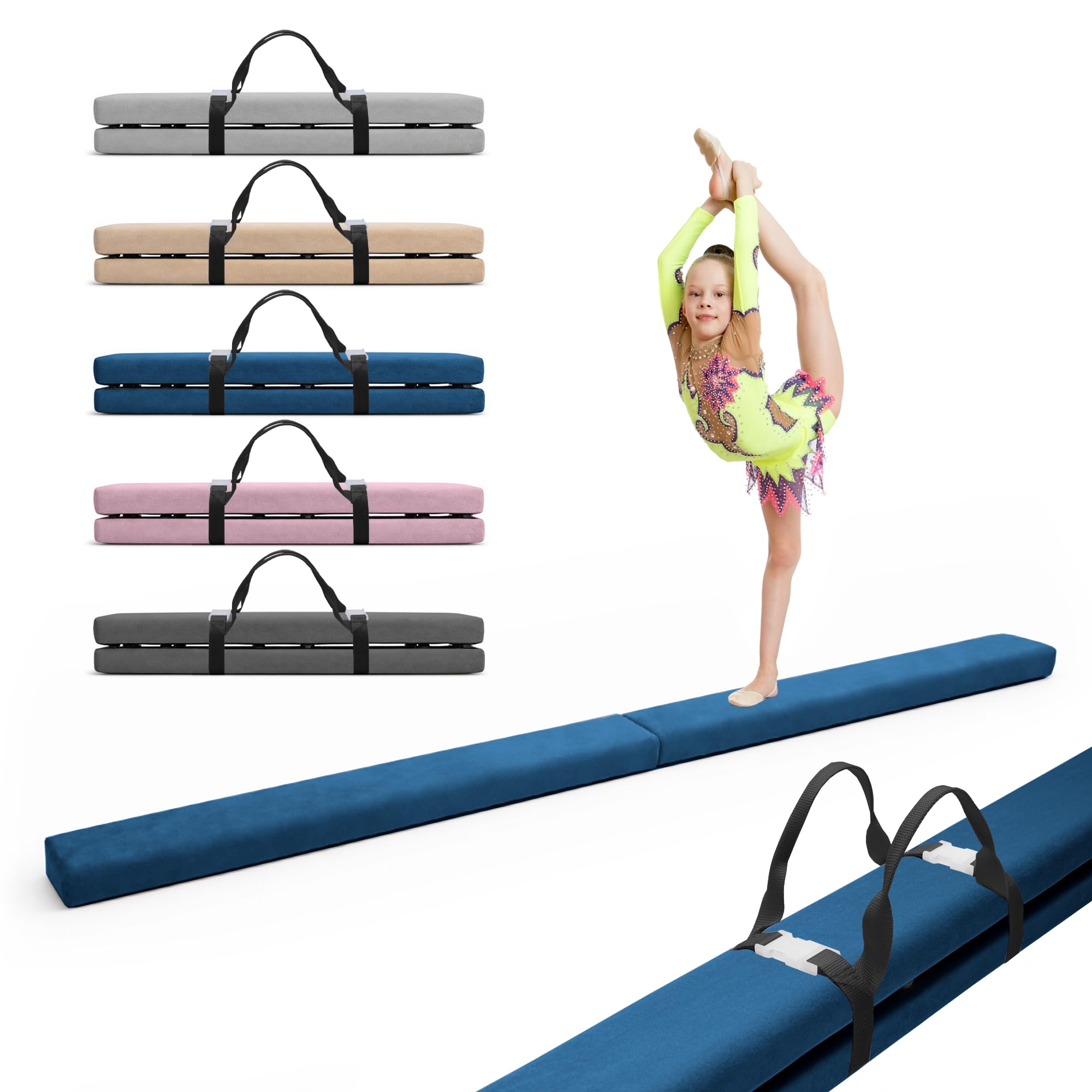 MAMOI® Gymnastics beam for kids (200 cm), Padded non-slip folding balance beam, Kids gym equipment at home, Gymnastic floor beams & bases for children