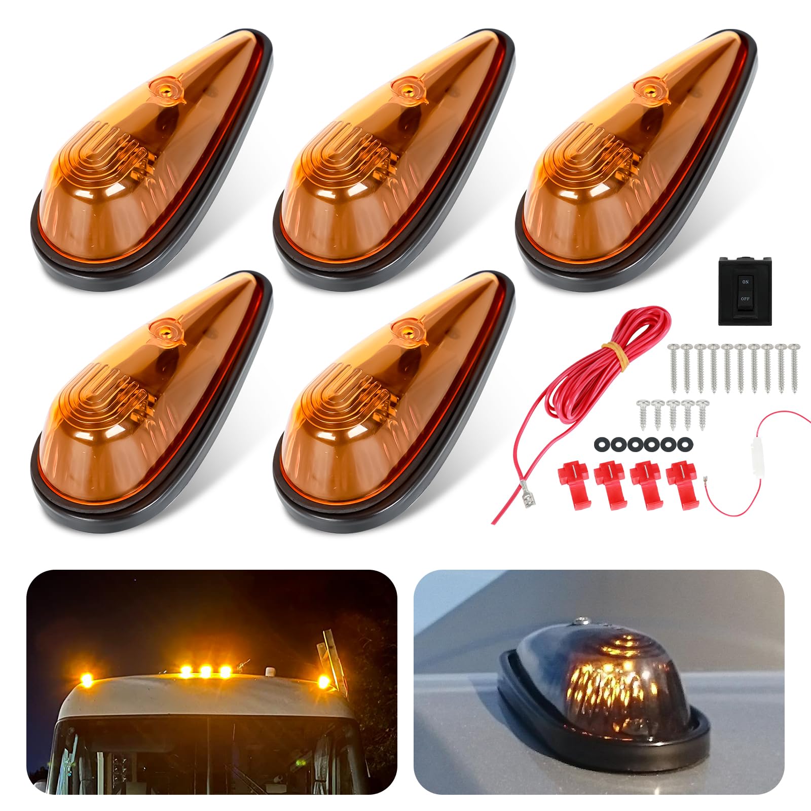 Amazon.com: FSBCGT 5Pcs Amber Teardrop Cab Light 9LED Cab