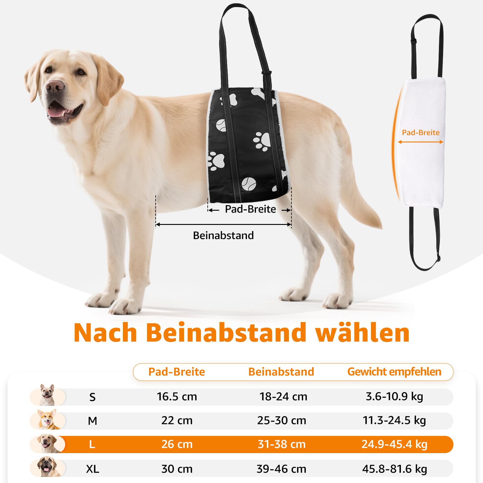 Weiche Hunde Tragehilfe - Verstellbare Gehhilfe für Hunde in verschiedenen Größen, Sicherheitsunterstützung für behinderte, verletzte oder ältere Hunde