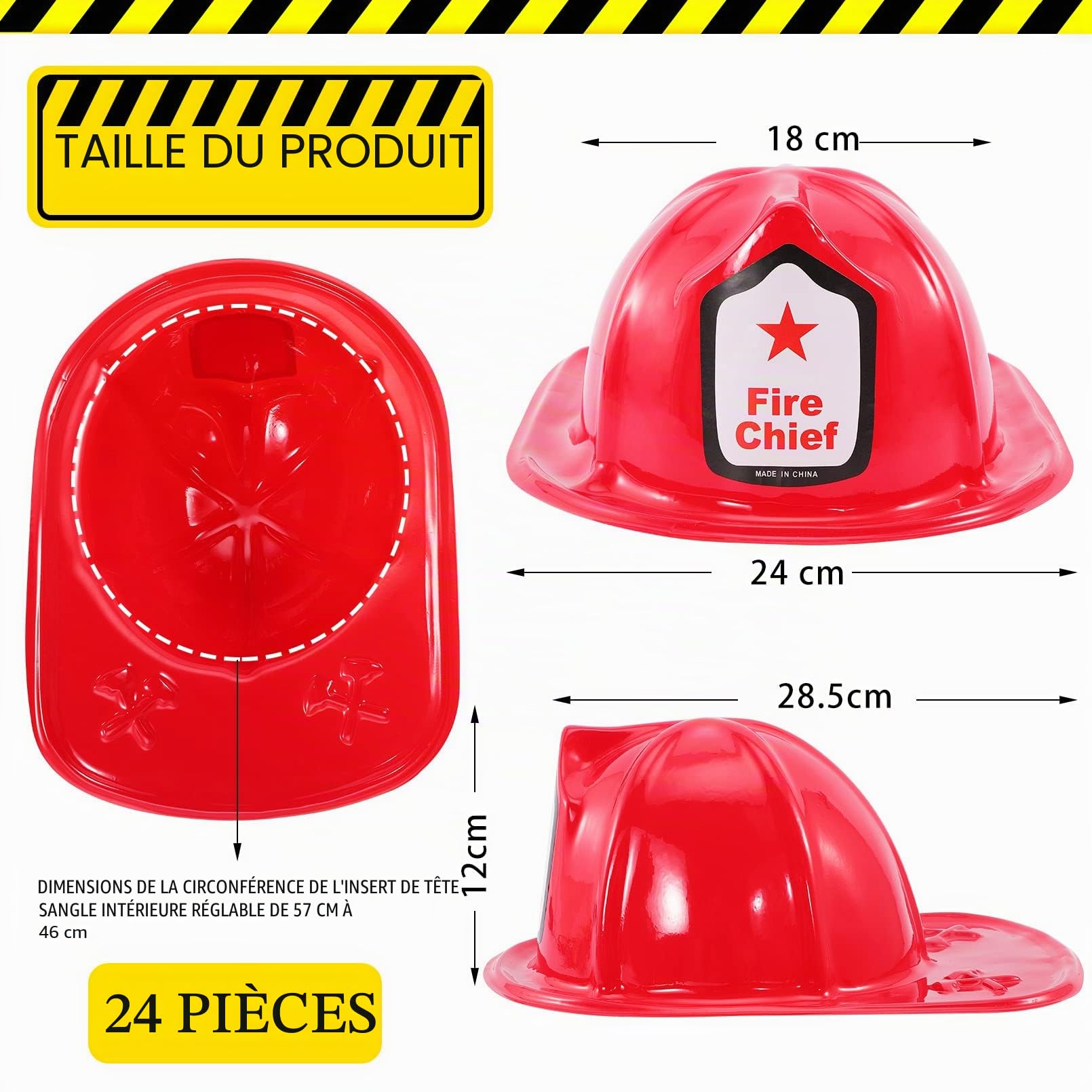 Lot de 24 casques de pompier pour enfants, casque de pompier rouge, chapeau de pompier pour enfants et adultes