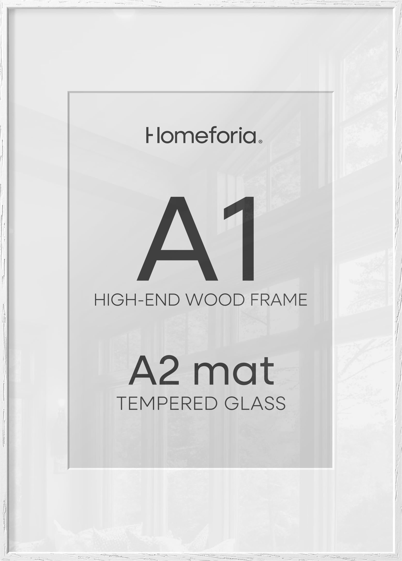 Homeforia A1 White Oak Poster Frame, High-End Wood, A2 Mat, Glass