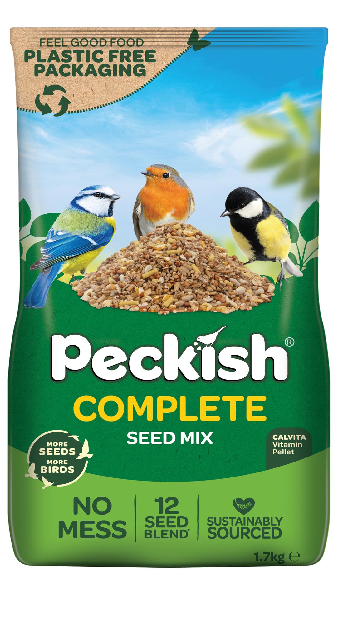 1.7kg Complete Husk-Free Bird Seed Mix - 100% Edible, 12 Seed Varieties for Easy, Mess-Free Feeding